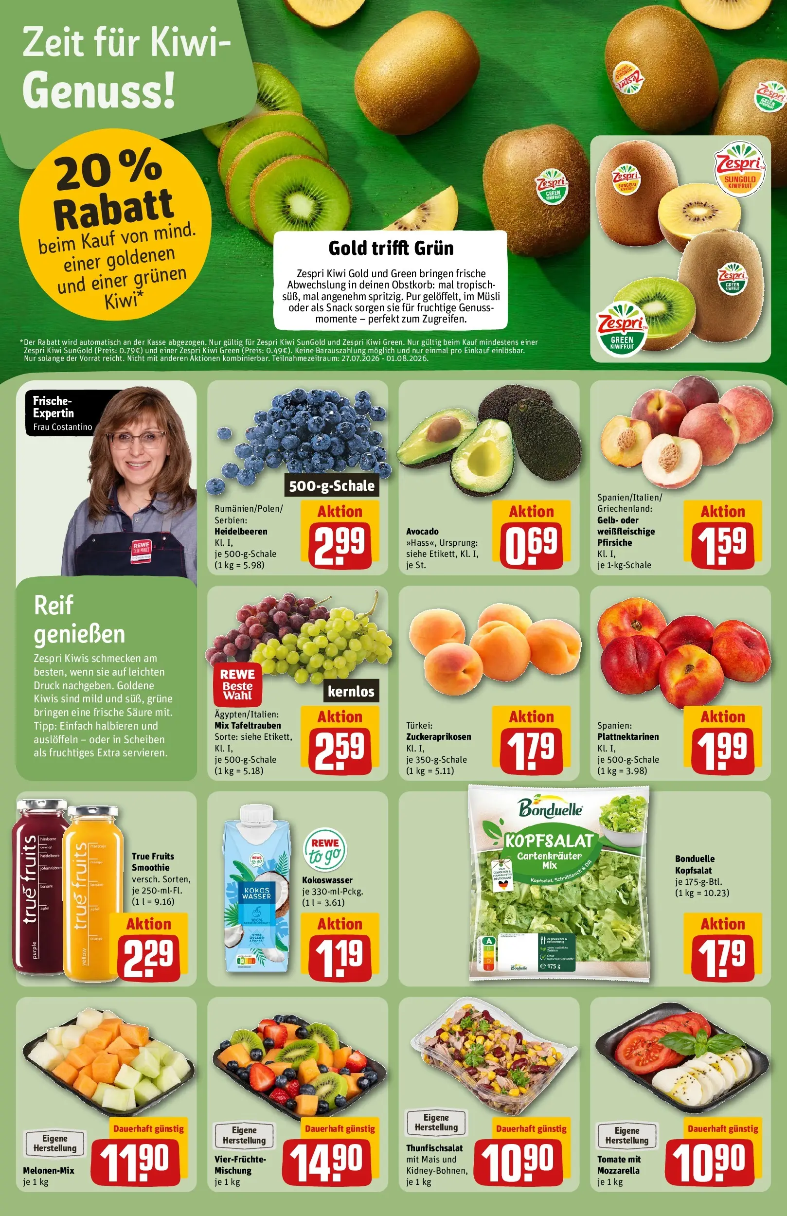 REWE Prospekt ab 27.07.2026 zum Blättern » Angebote | Seite: 6 | Produkte: Mozzarella, Avocado, Wasser, Kiwi