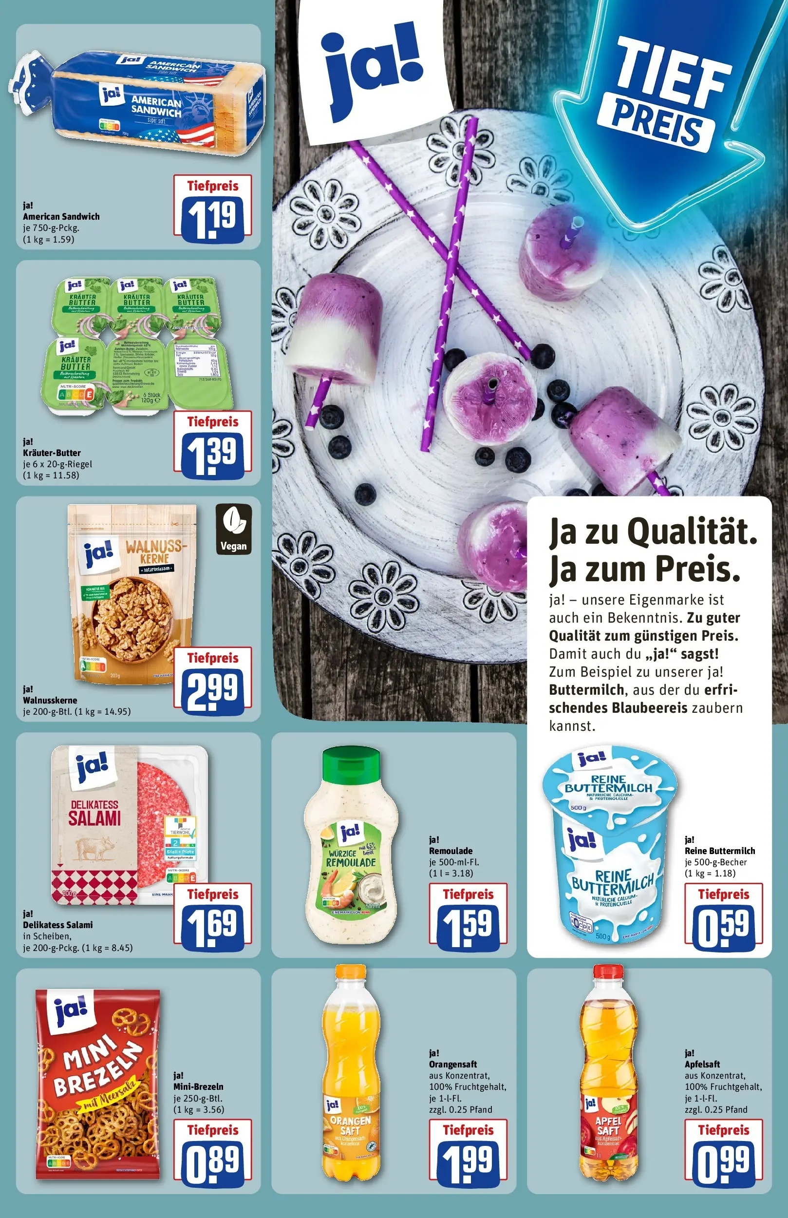 REWE Prospekt ab 27.07.2026 zum Blättern » Angebote | Seite: 14 | Produkte: Äpfel, Kräuterbutter, Orangen, Orangensaft
