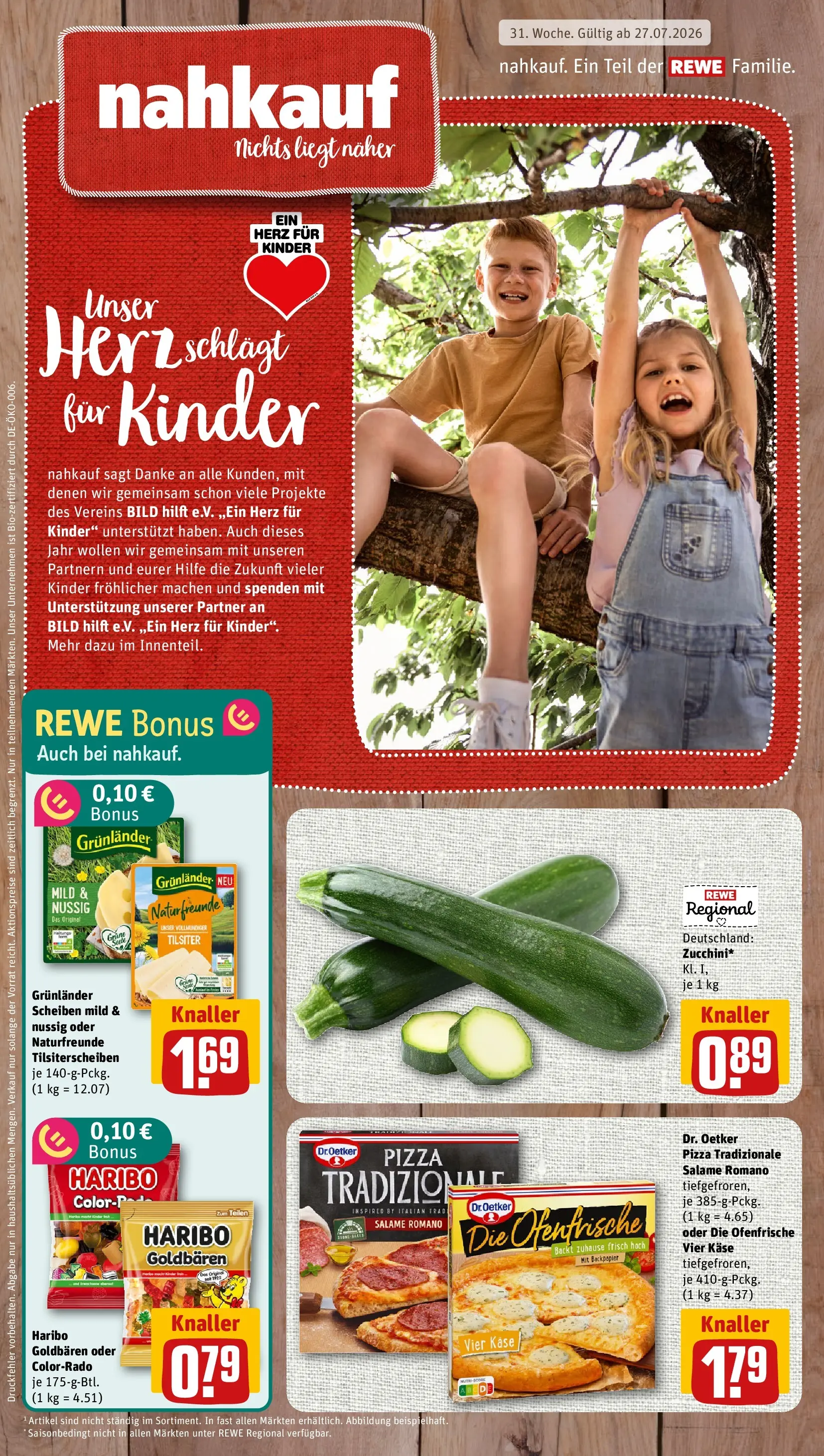 REWE Prospekt ab 27.07.2026 zum Blättern » Angebote | Seite: 1 | Produkte: Haribo, Käse, Ofenfrische, Pizza