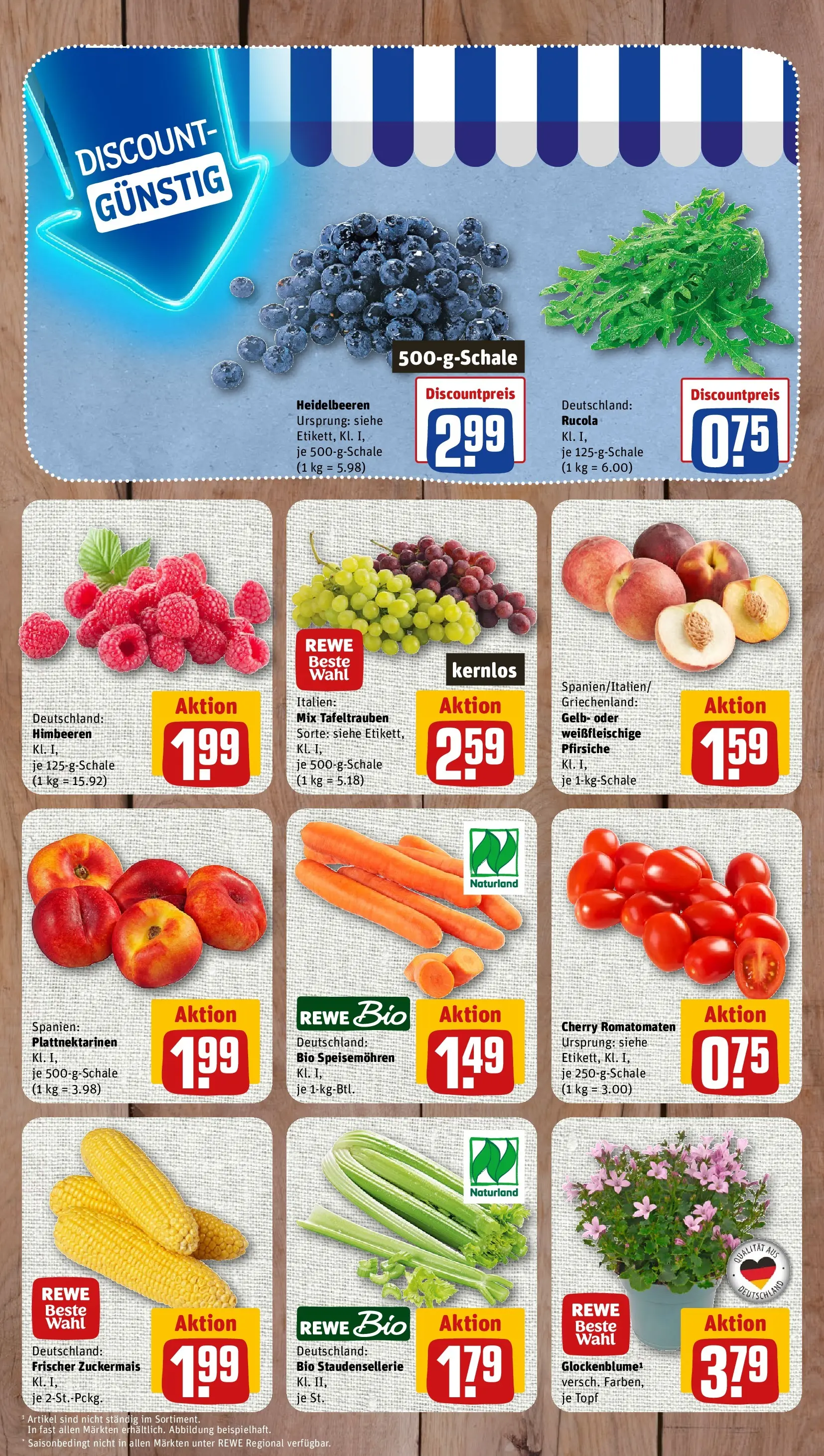 REWE Prospekt ab 27.07.2026 zum Blättern » Angebote | Seite: 3 | Produkte: Himbeeren, Rucola, Heidelbeeren