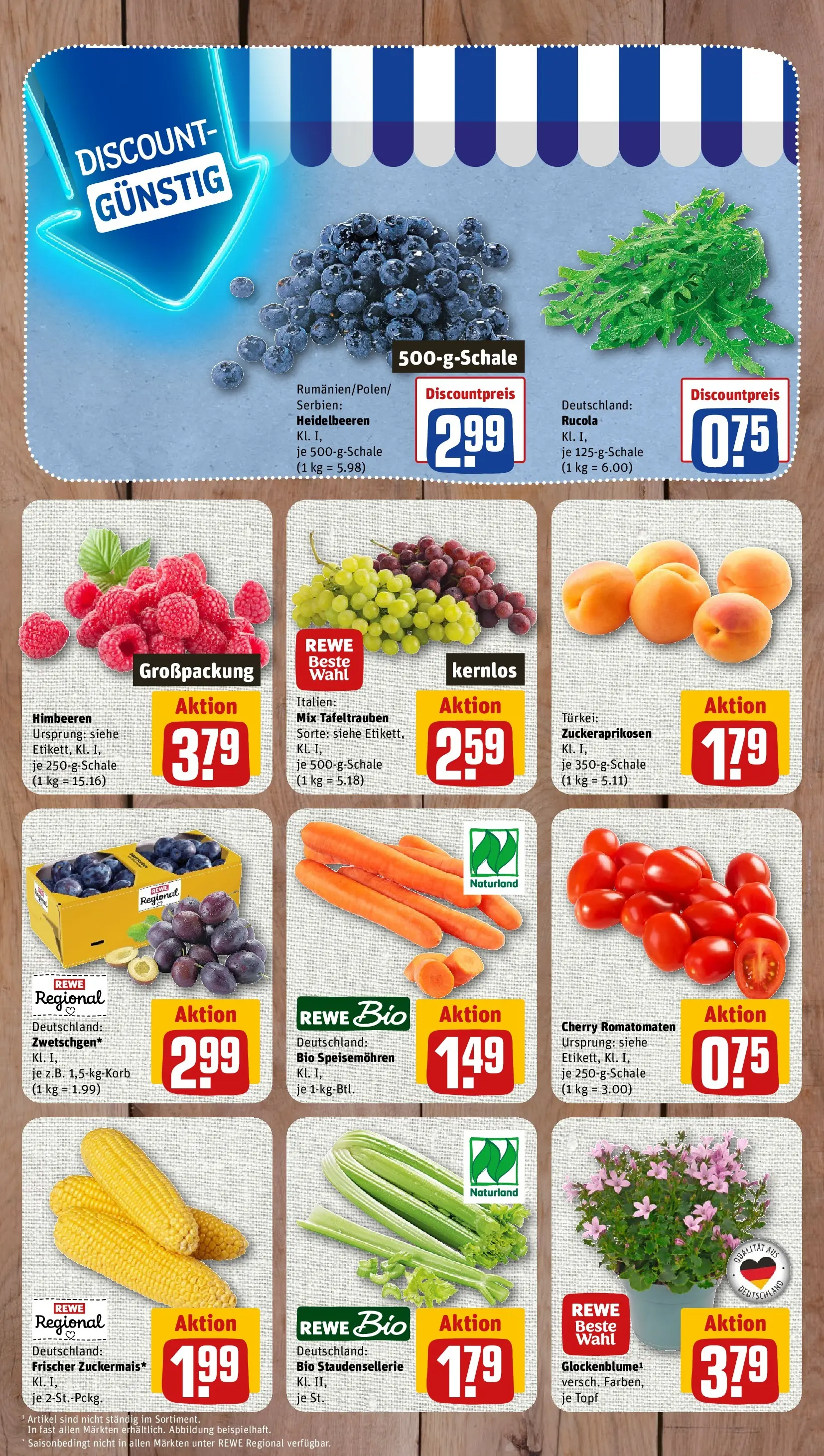 REWE Prospekt ab 27.07.2026 zum Blättern » Angebote | Seite: 3 | Produkte: Himbeeren, Rucola, Heidelbeeren
