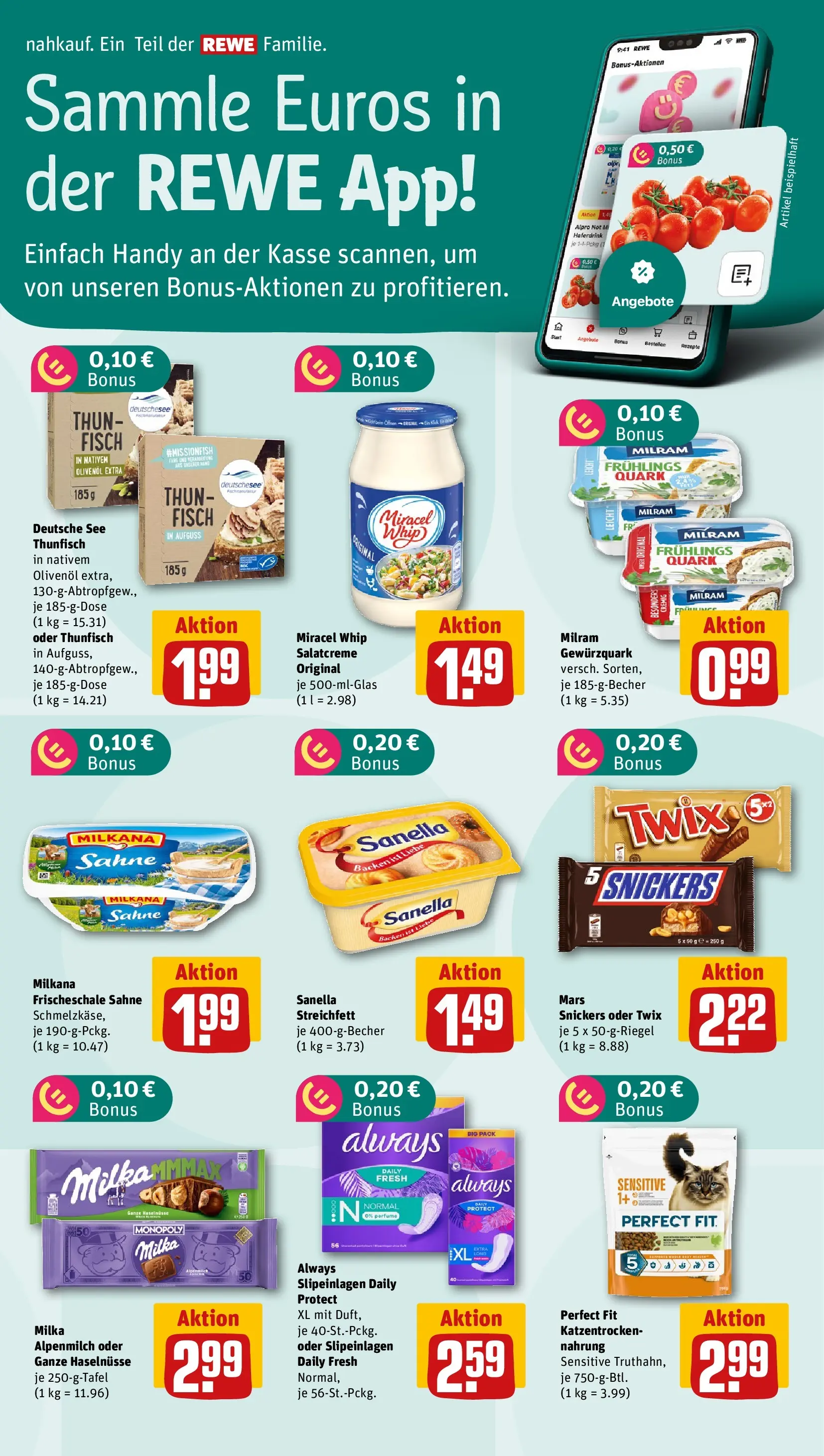 REWE Prospekt ab 27.07.2026 zum Blättern » Angebote | Seite: 5 | Produkte: Snickers, Twix, Milram, Sahne