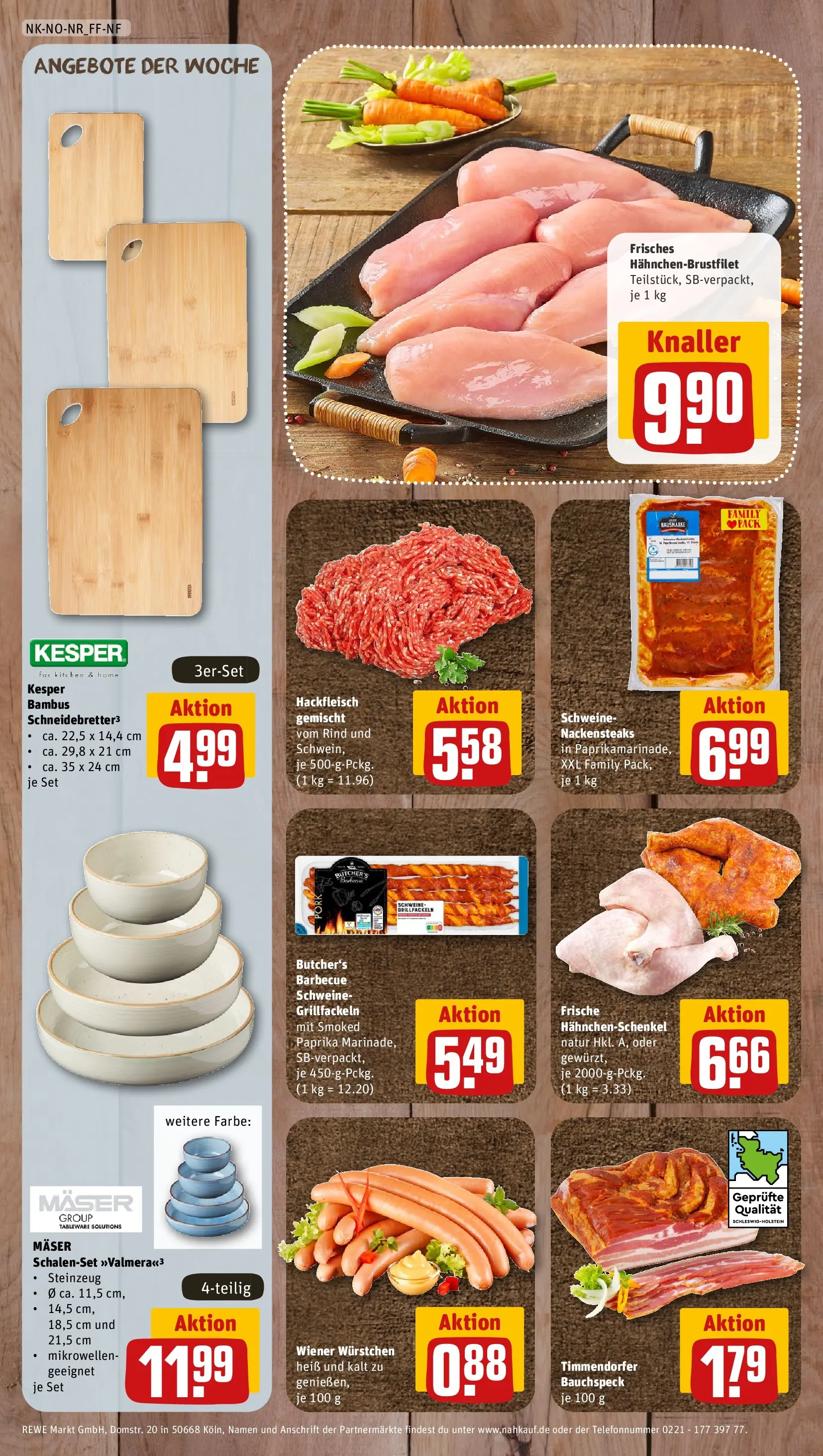REWE Prospekt ab 27.07.2026 zum Blättern » Angebote | Seite: 8 | Produkte: Nackensteaks, Wiener wurstchen, Hahnchenschenkel, Paprika