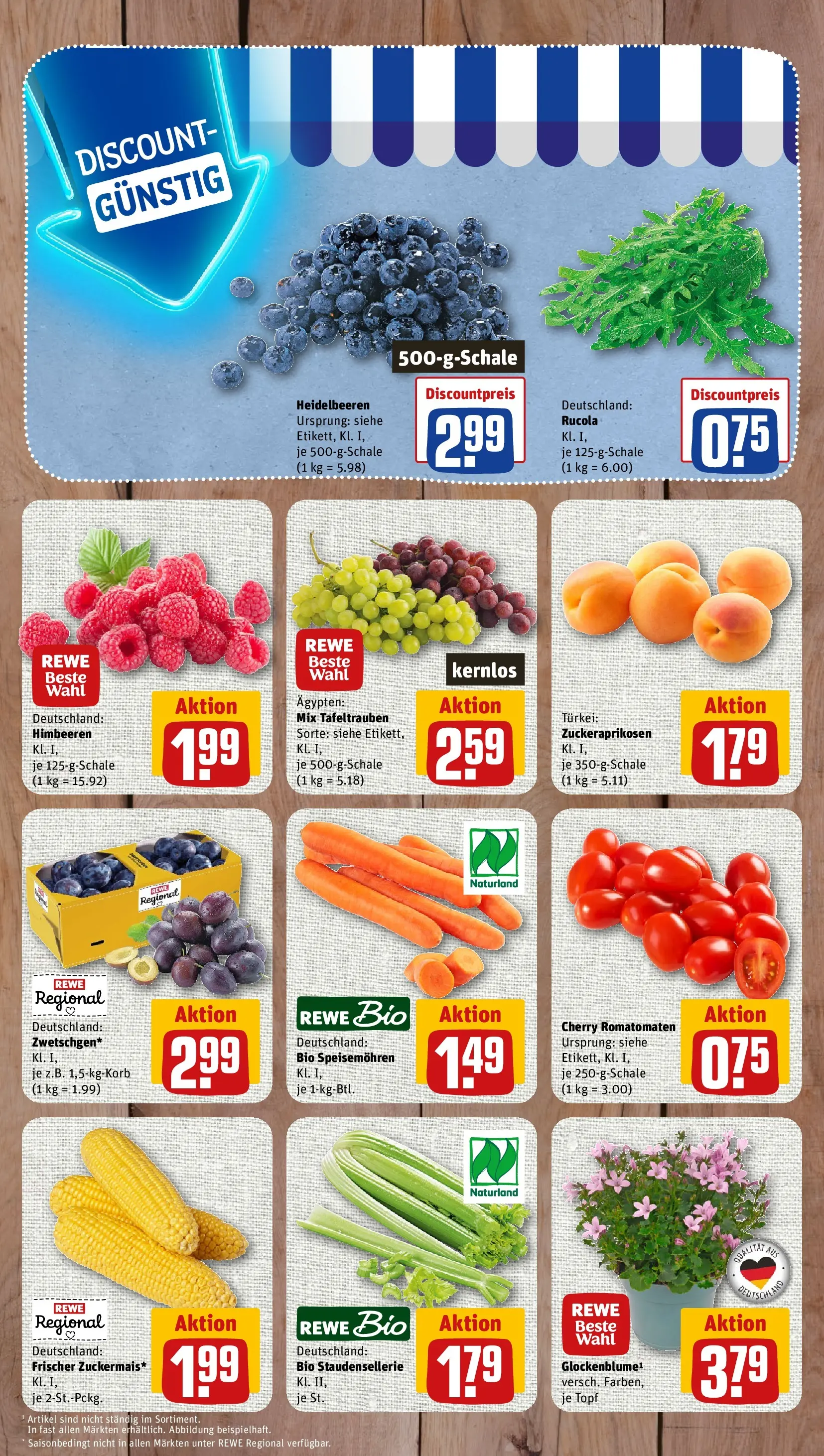 REWE Prospekt ab 27.07.2026 zum Blättern » Angebote | Seite: 3 | Produkte: Himbeeren, Rucola, Heidelbeeren
