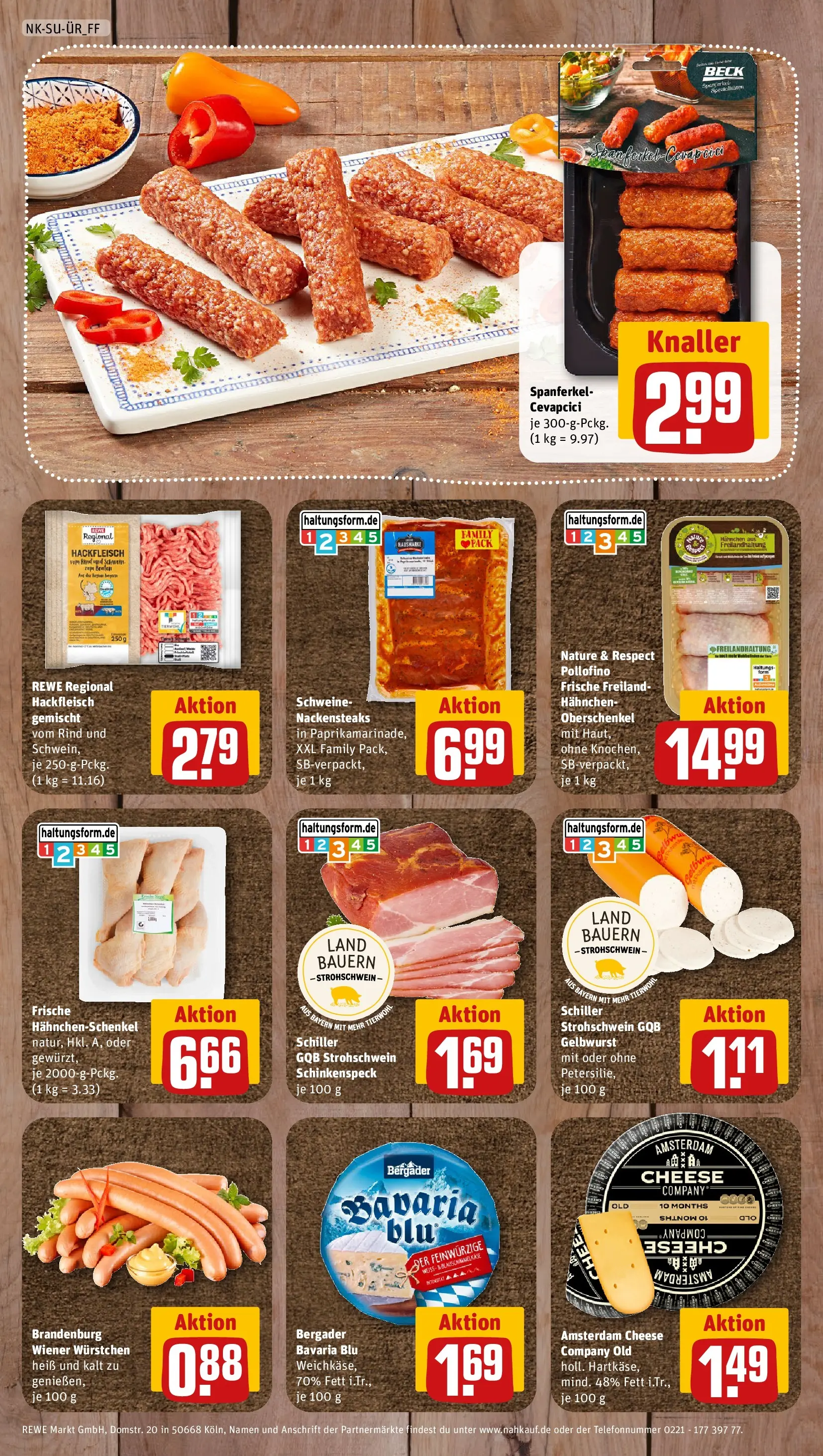 REWE Prospekt ab 27.07.2026 zum Blättern » Angebote | Seite: 8 | Produkte: Nackensteaks, Wiener wurstchen, Hahnchenschenkel, Cevapcici