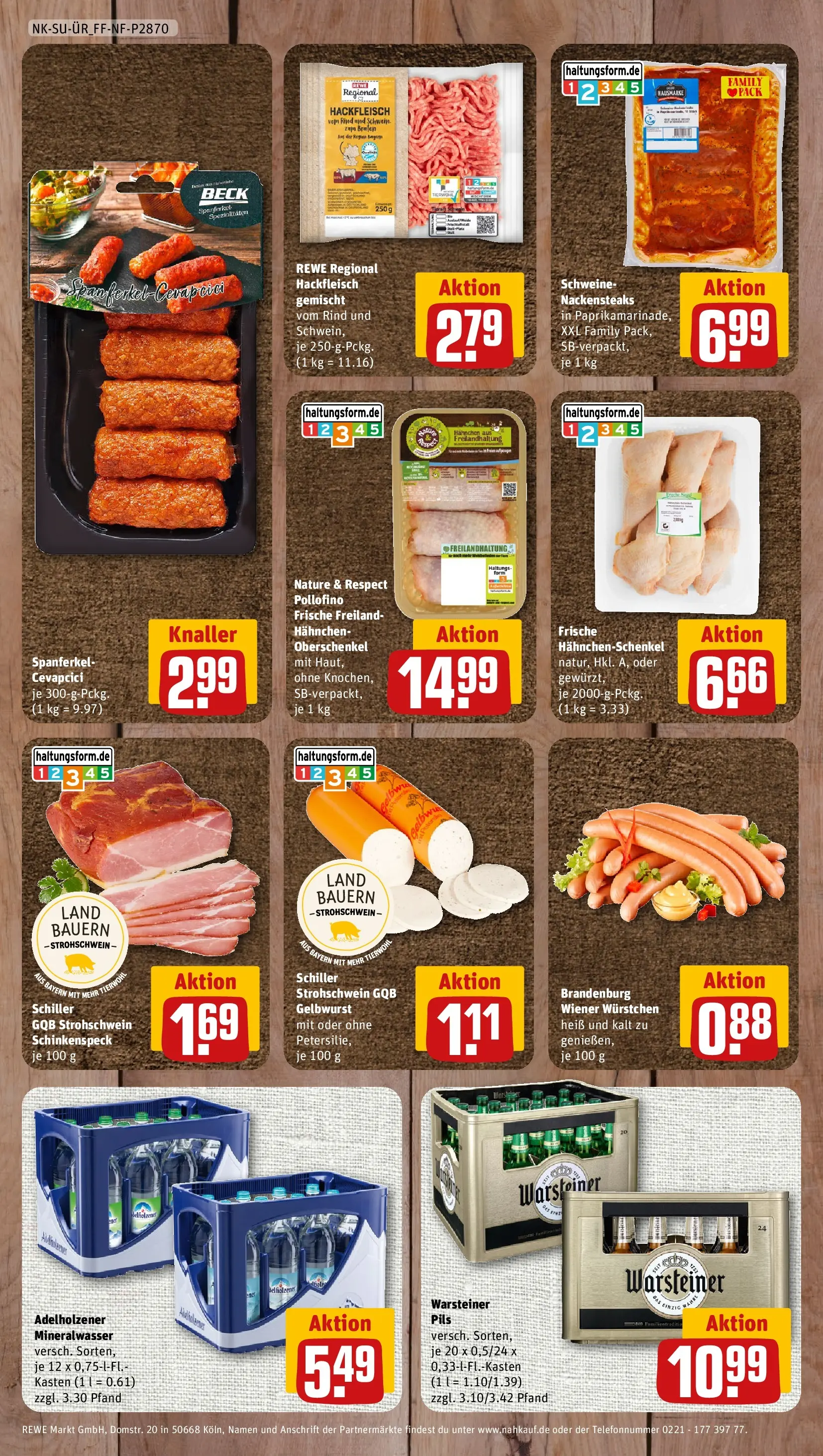 REWE Prospekt ab 27.07.2026 zum Blättern » Angebote | Seite: 8 | Produkte: Hahnchenschenkel, Adelholzener, Warsteiner, Hackfleisch