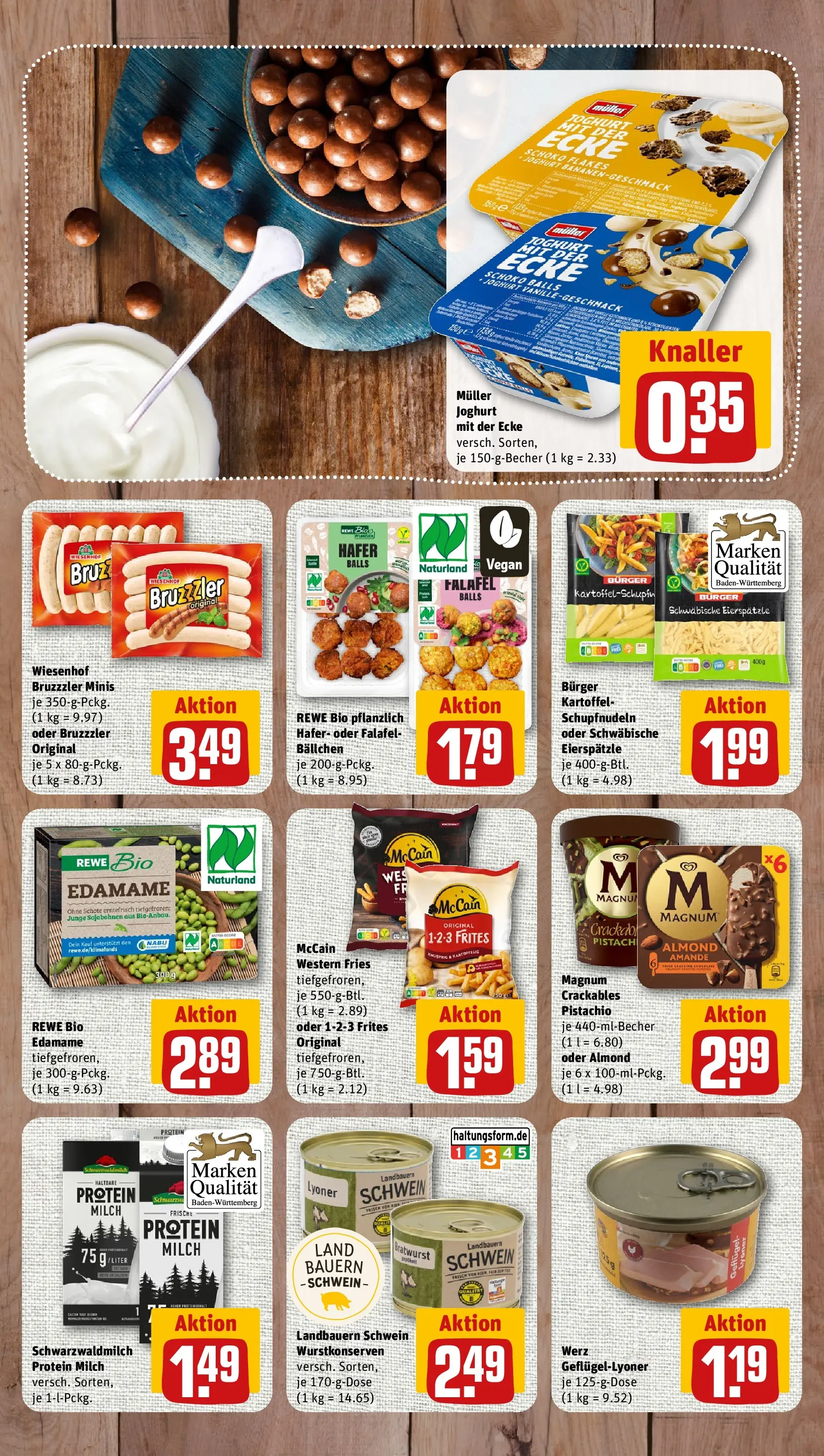 REWE Prospekt ab 27.07.2026 zum Blättern » Angebote | Seite: 7 | Produkte: Milch, Joghurt, Burger, McCain