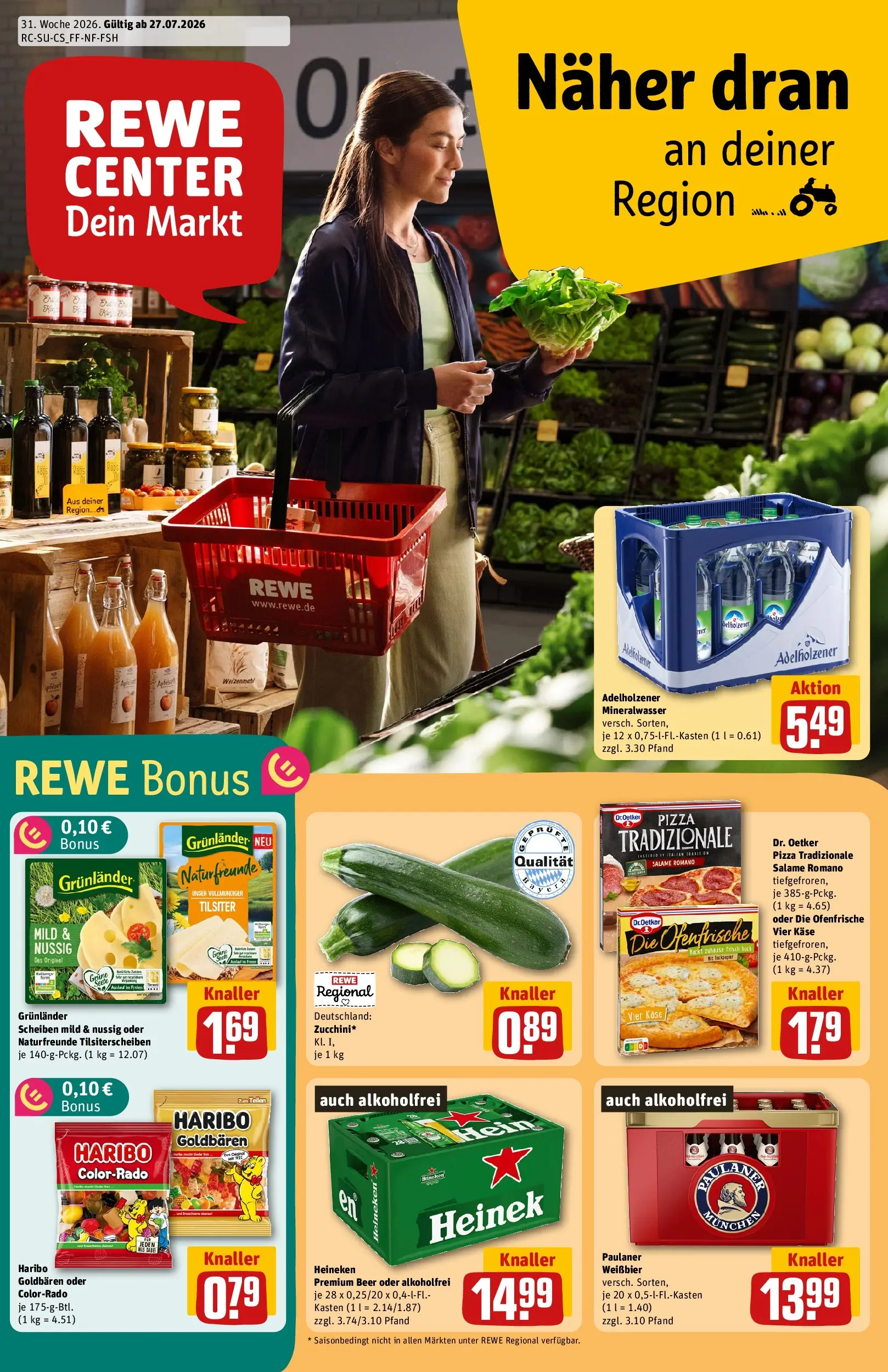 REWE Prospekt ab 27.07.2026 zum Blättern » Angebote | Seite: 1 | Produkte: Haribo, Ofenfrische, Heineken, Pizza