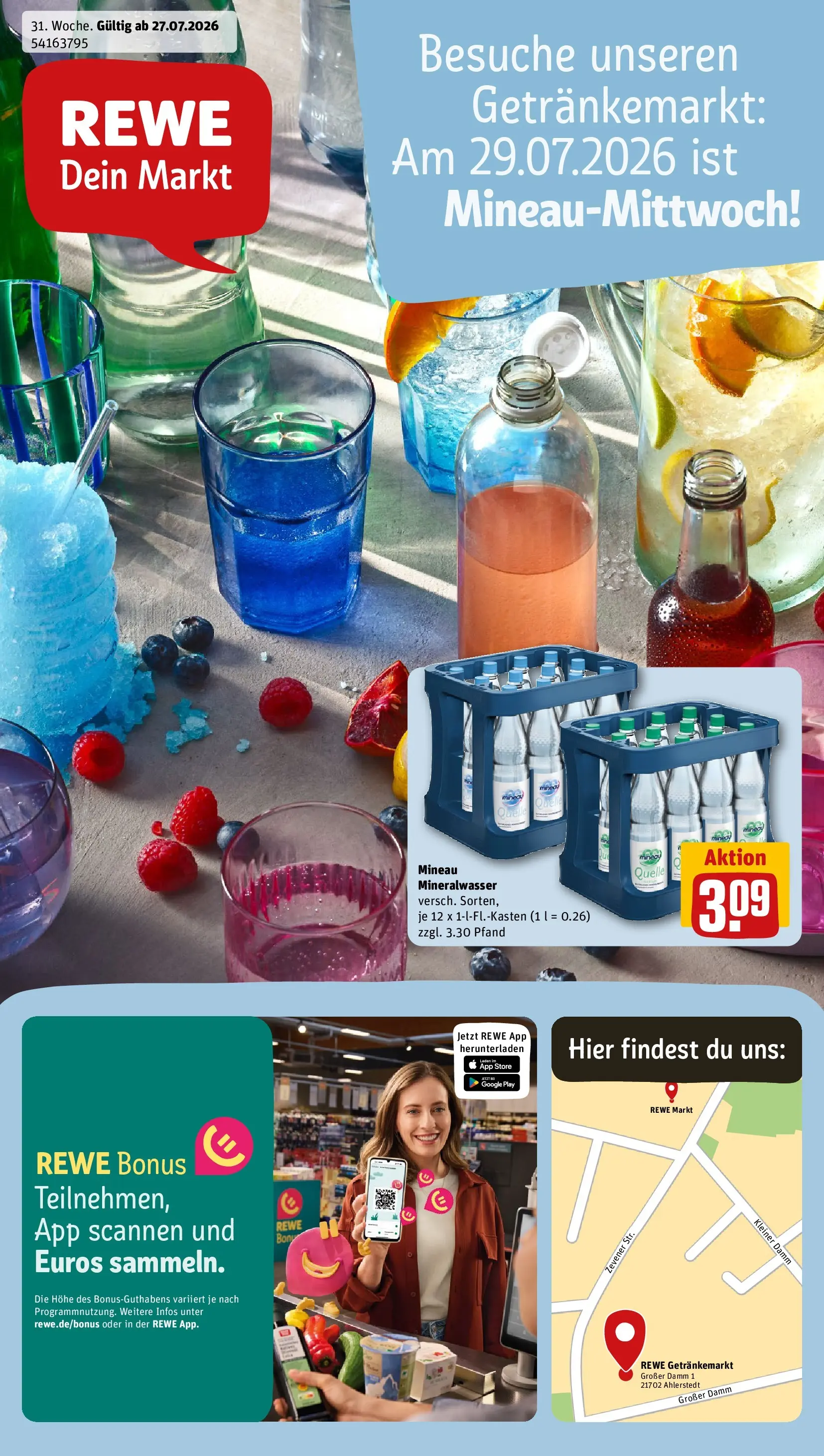 REWE Prospekt ab 27.07.2026 zum Blättern » Angebote | Seite: 1 | Produkte: Mineralwasser