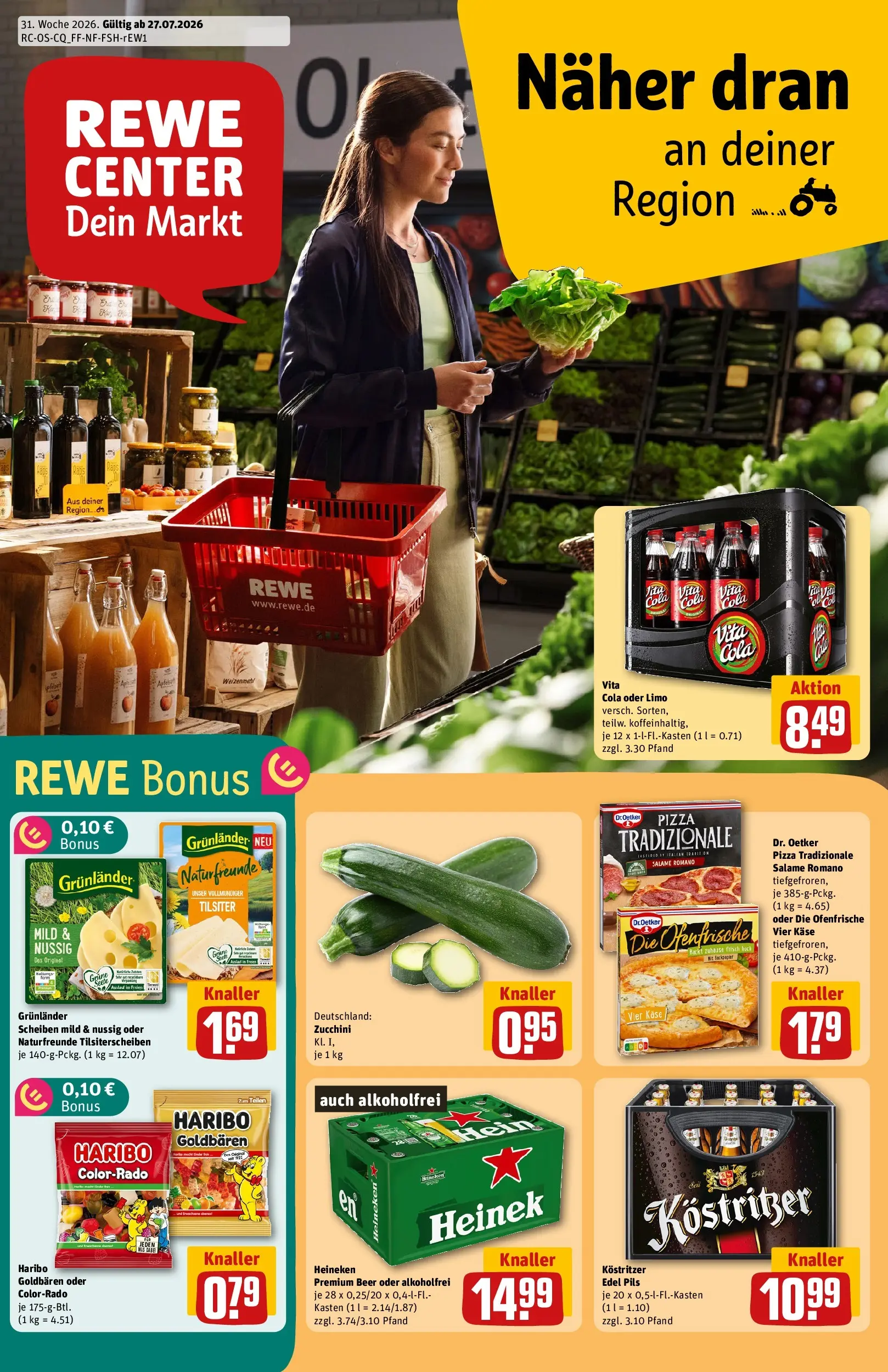 REWE Prospekt ab 27.07.2026 zum Blättern » Angebote | Seite: 1 | Produkte: Haribo, Kostritzer, Vita cola, Pizza