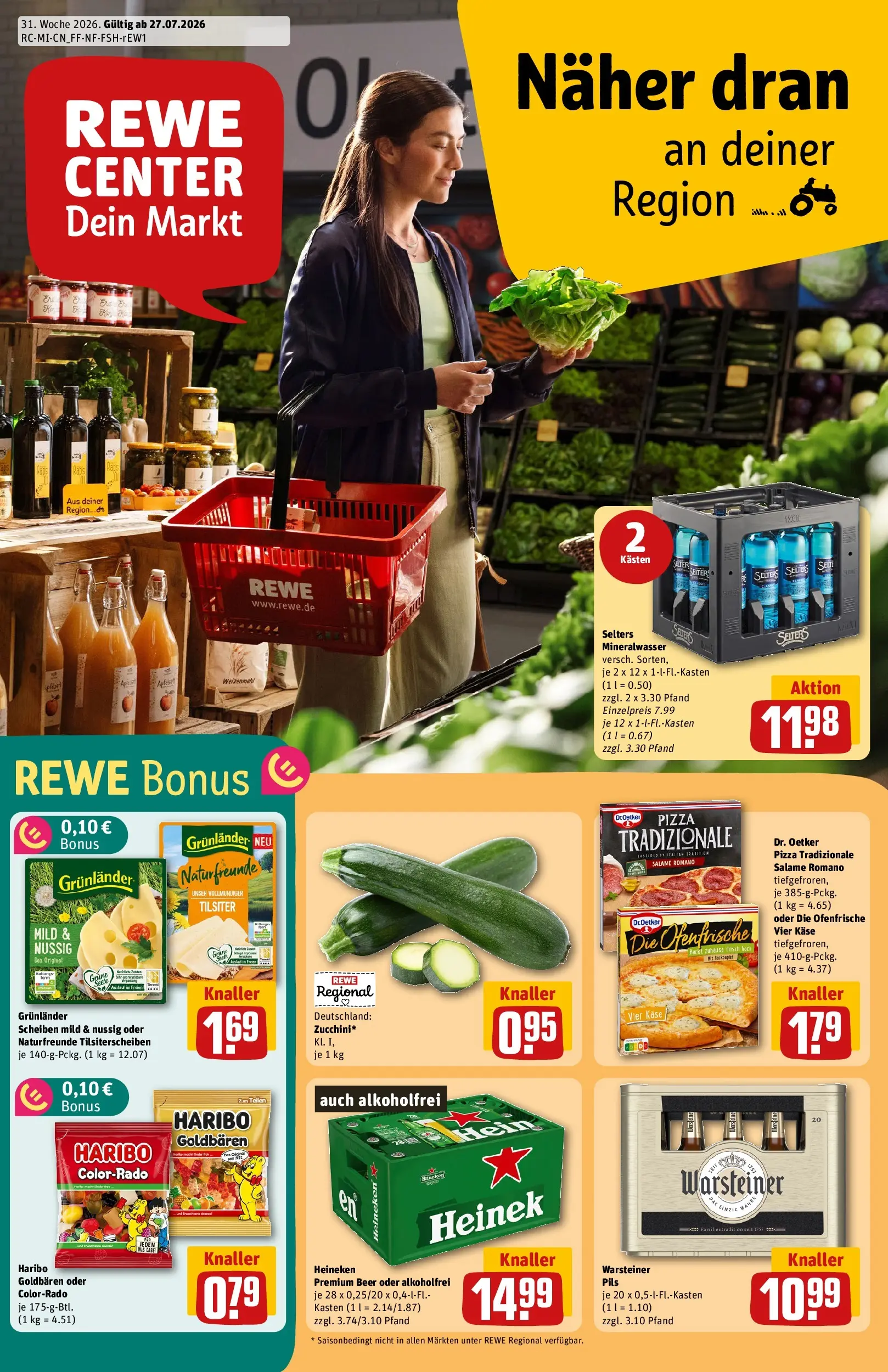 REWE Prospekt ab 27.07.2026 zum Blättern » Angebote | Seite: 1 | Produkte: Haribo, Pils, Weizenmehl, Heineken