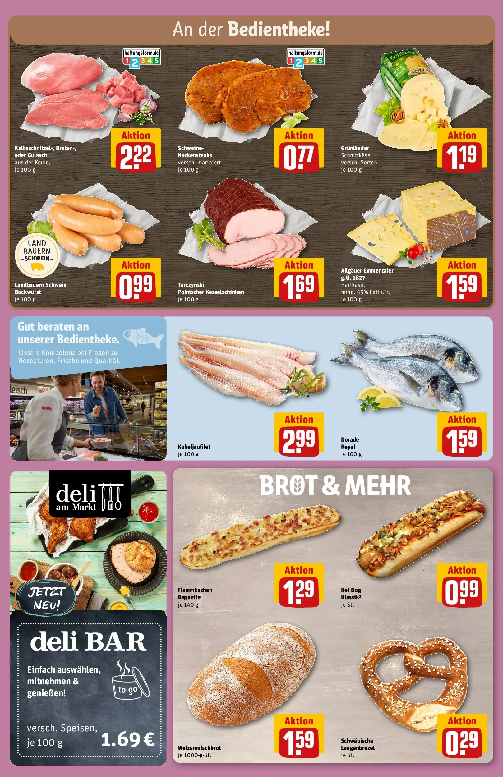 REWE Prospekt ab 27.07.2026 zum Blättern » Angebote | Seite: 2 | Produkte: Dorade, Grunlander, Gulasch, Brot