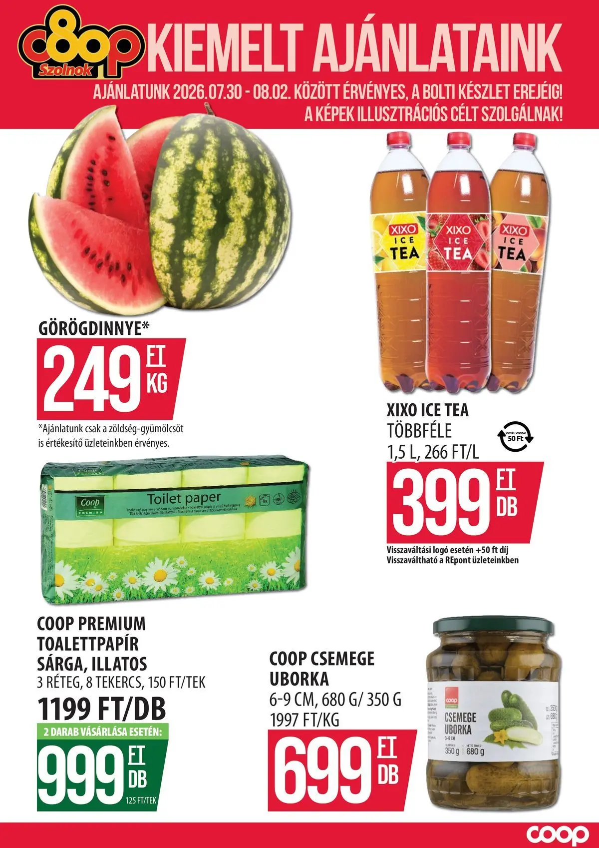 COOP Szolnok akciós újság Gyöngyös - 2026.07.30. -tól/töl > akció, lapozható szórólap 🛍️ | Oldal: 1 | Termékek: Ice tea, Tea, Uborka