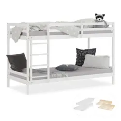 Etagenbett mit Matratzen 90/200 cm Wei&szlig;