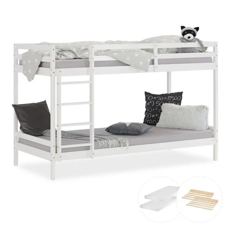 Etagenbett mit Matratzen 90/200 cm Wei&szlig;