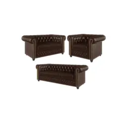 Sitzgarnitur 3+2+1 Chesterfield Morin Braun Vegan Leder