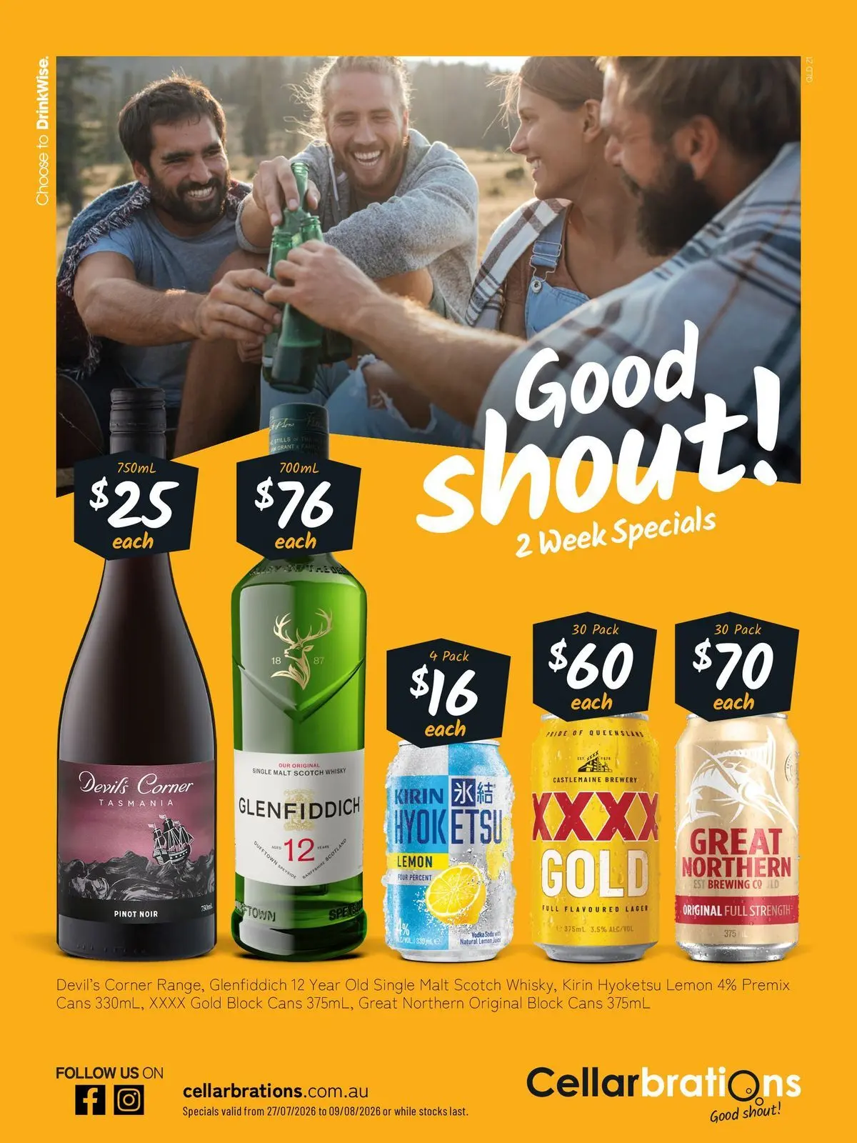 Cellarbrations - Good Shout! 27/07 - 27/07/2026 > weekly / monthly specials | Page: 1 | Products: Axe, Vodka, Lemon, Scotch