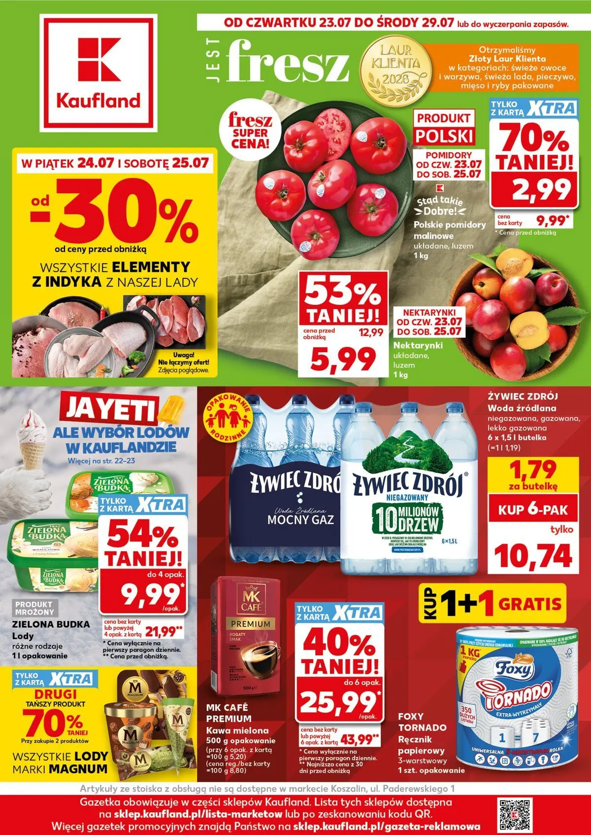 Kaufland - Kaufland Gazetka Tygodnia ważne do 29.07 (23.07.2026) - od jutra | Strona: 1 | Produkty: Karta, Mięso, Ręcznik papierowy, Woda Kaufland - Kaufland Gazetka Tygodnia ważne do 29.07 od 23.07.2026 - od jutra PDF | Strona: 1 | Produkty: Karta, Mięso, Ręcznik papierowy, Woda