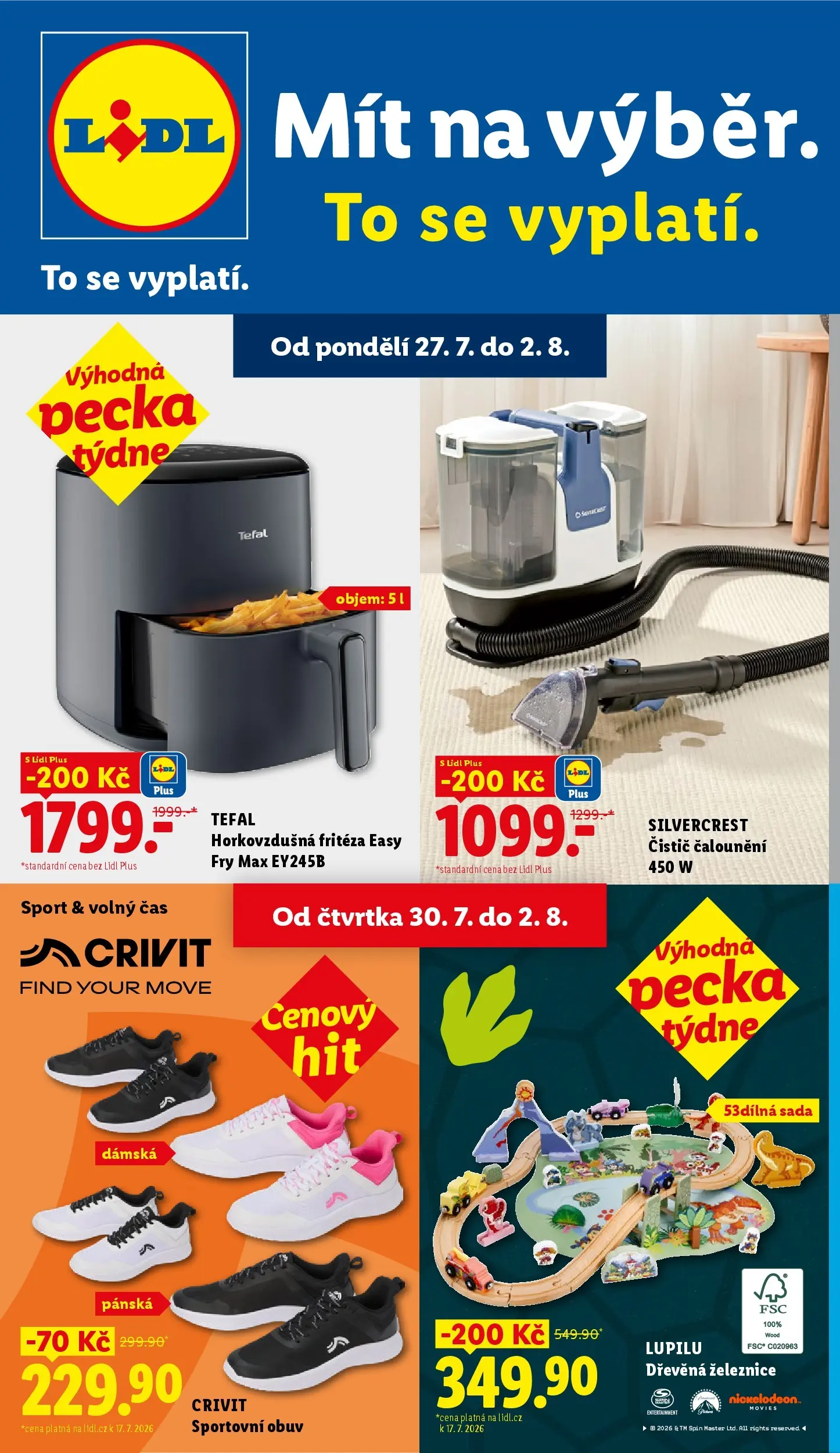 Lidl leták od 27.07.2026 - Nový akční leták | Strana: 1 | Produkty: Obuv, Fritéza, Tefal, Horkovzdušná fritéza