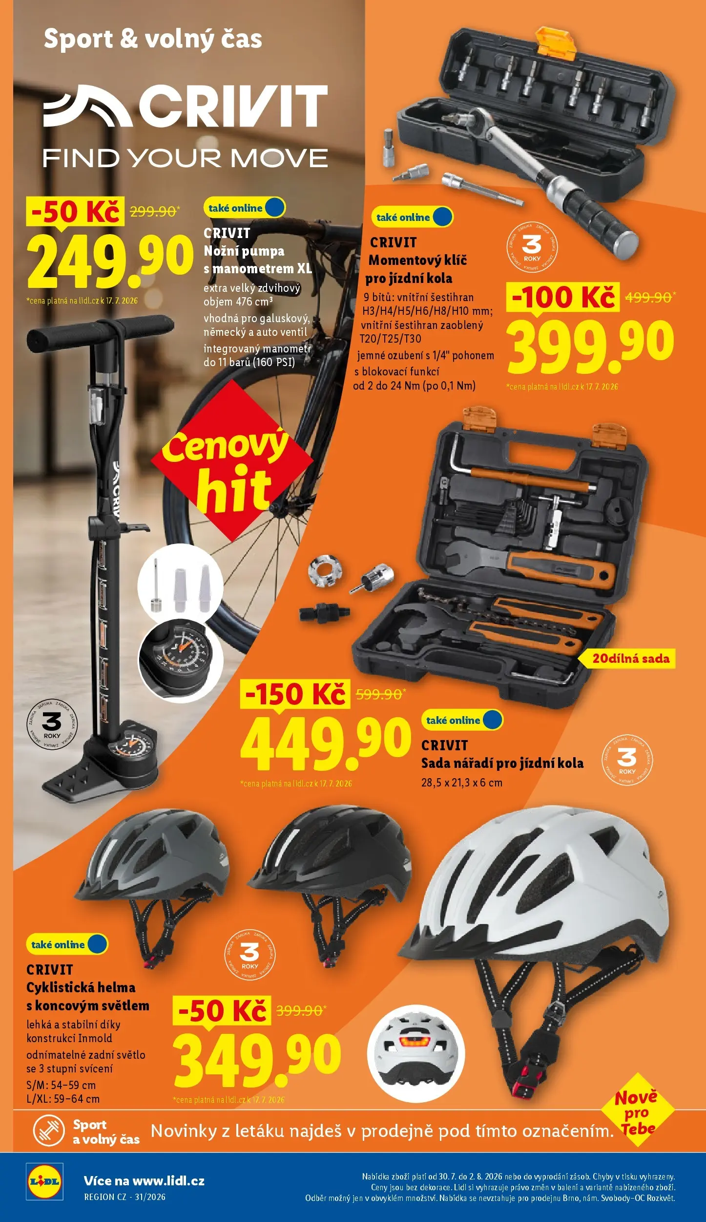 Lidl leták od 27.07.2026 - Nový akční leták | Strana: 18 | Produkty: Helma, Momentový klíč, Pumpa, Kola