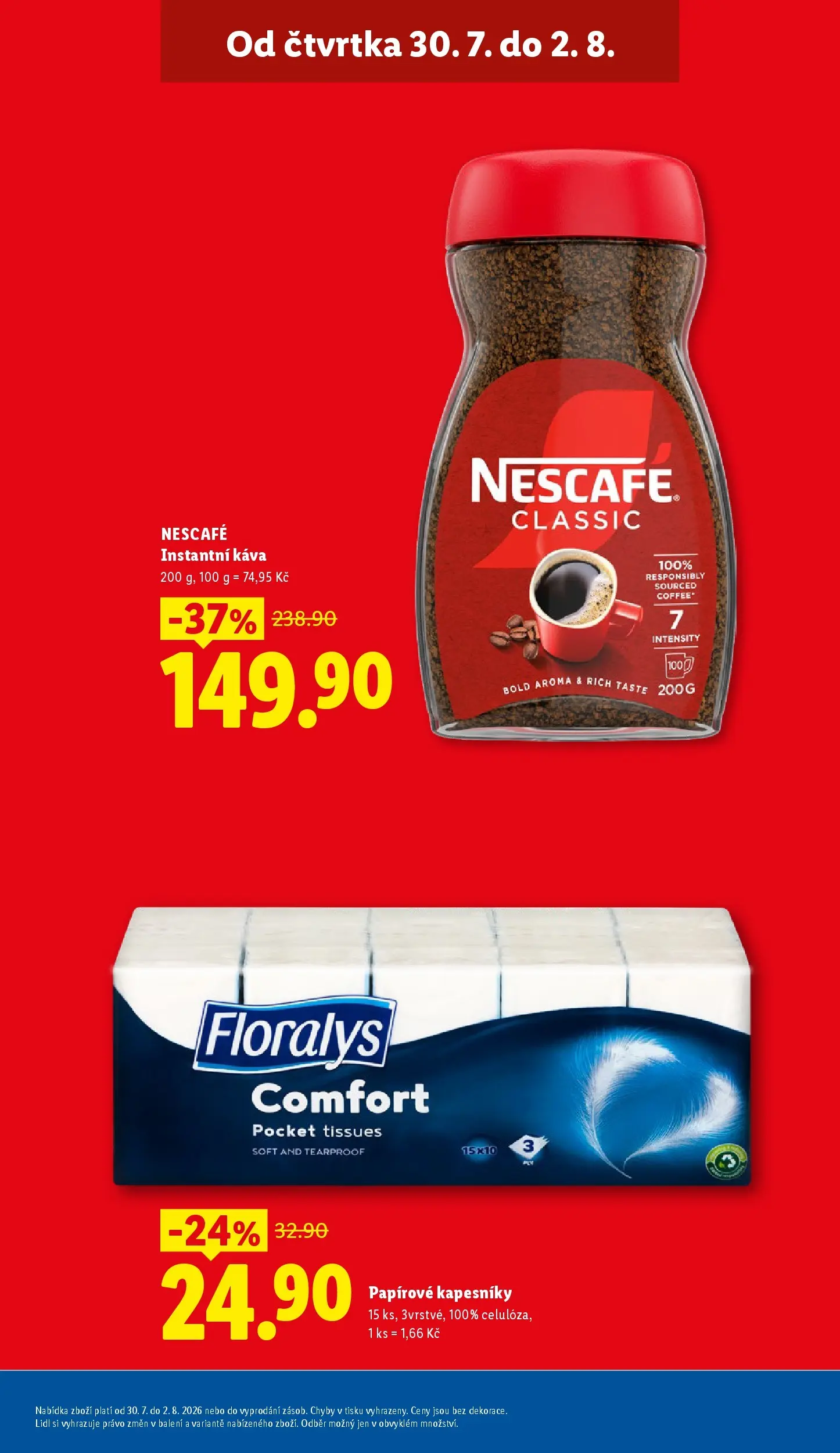 Lidl leták od 30.07.2026 - Nový akční leták | Strana: 11 | Produkty: Káva, Instantní káva, Papírové kapesníky, Nescafé