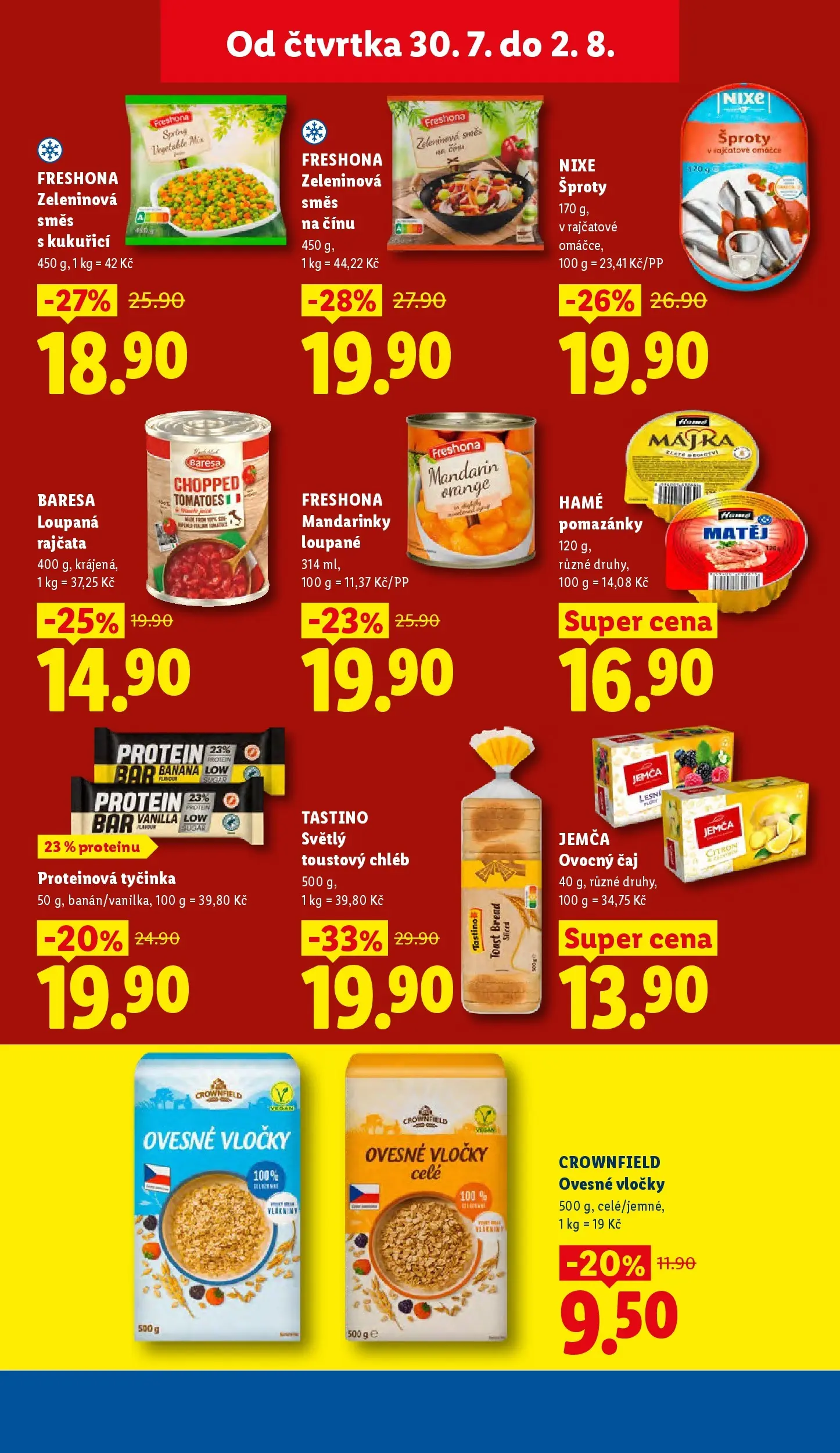 Lidl leták od 30.07.2026 - Nový akční leták | Strana: 25 | Produkty: Pomazánky, Mandarinky, Proteinová tyčinka, Ovesné vločky