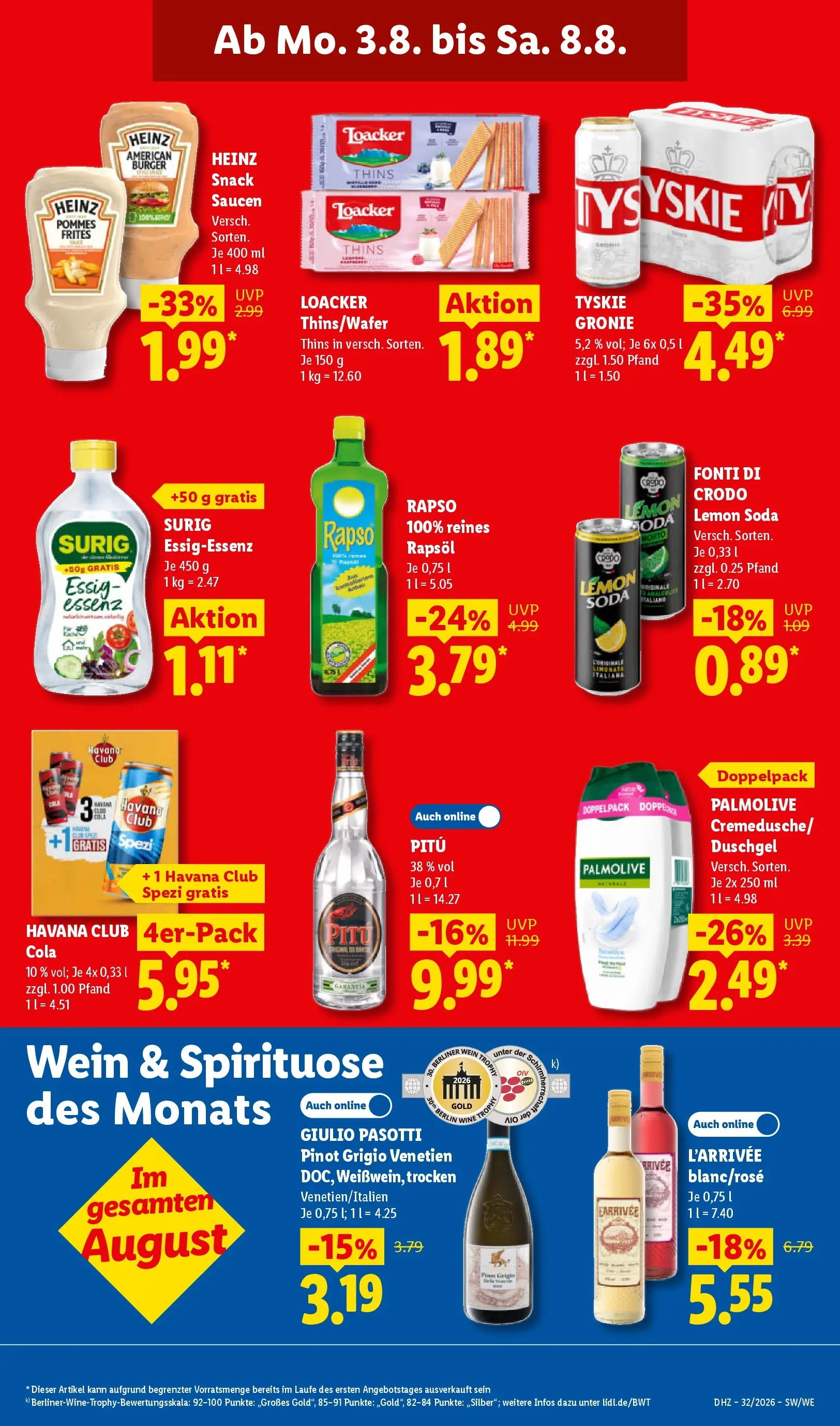 Lidl Prospekt Plettenberg (ab 03.08.2026) zum Blättern » Angebote | Seite: 19 | Produkte: Tyskie, Burger, Shower Gel, Wein