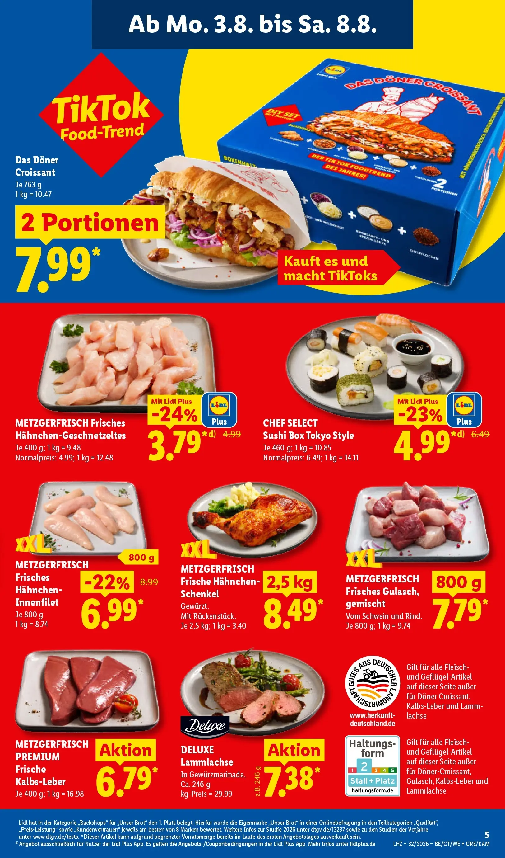 Lidl Prospekt Plettenberg (ab 03.08.2026) zum Blättern » Angebote | Seite: 13 | Produkte: Box, Croissant, Gulasch, Fleisch
