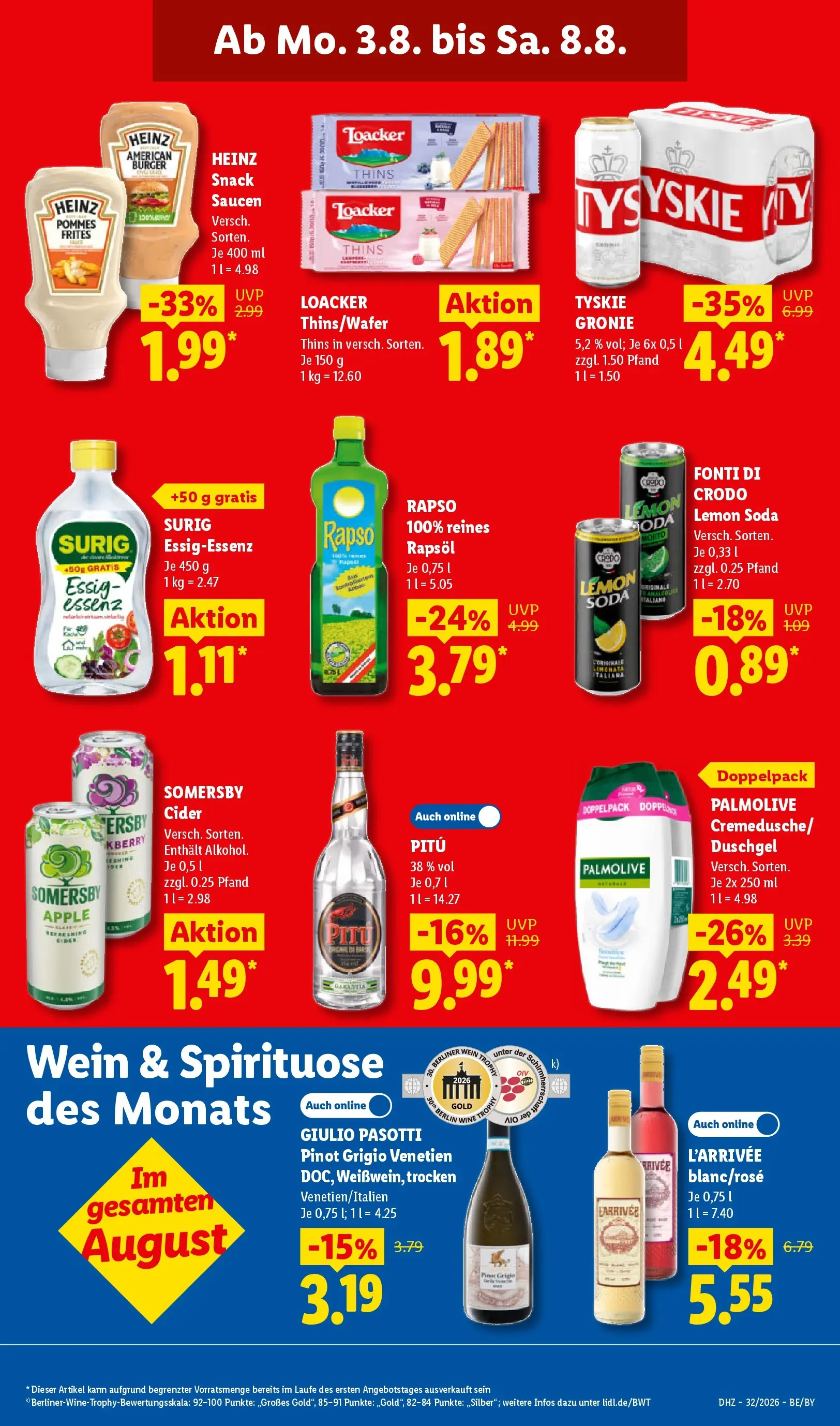 Lidl Prospekt Mahlow (ab 03.08.2026) zum Blättern » Angebote | Seite: 19 | Produkte: Rapsöl, Pommes, Shower Gel, Wein