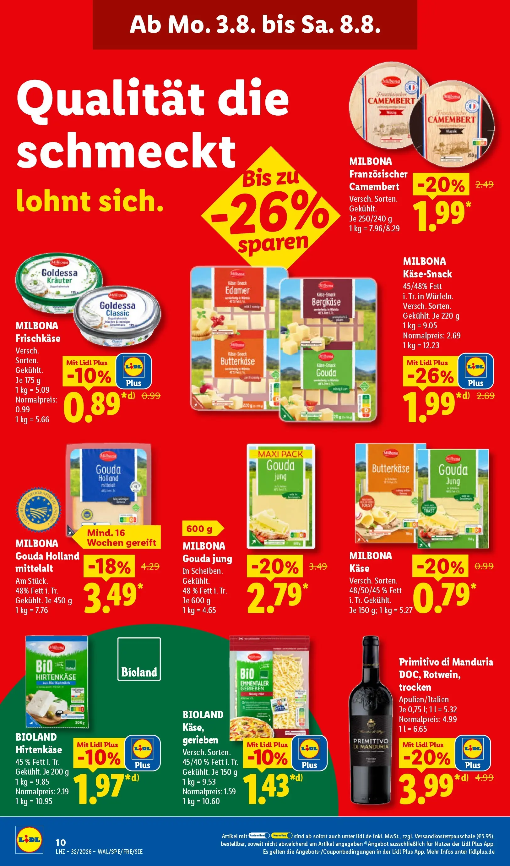 Lidl Prospekt Plettenberg (ab 03.08.2026) zum Blättern » Angebote | Seite: 26 | Produkte: Käse, Toast, Edamer, Frischkase