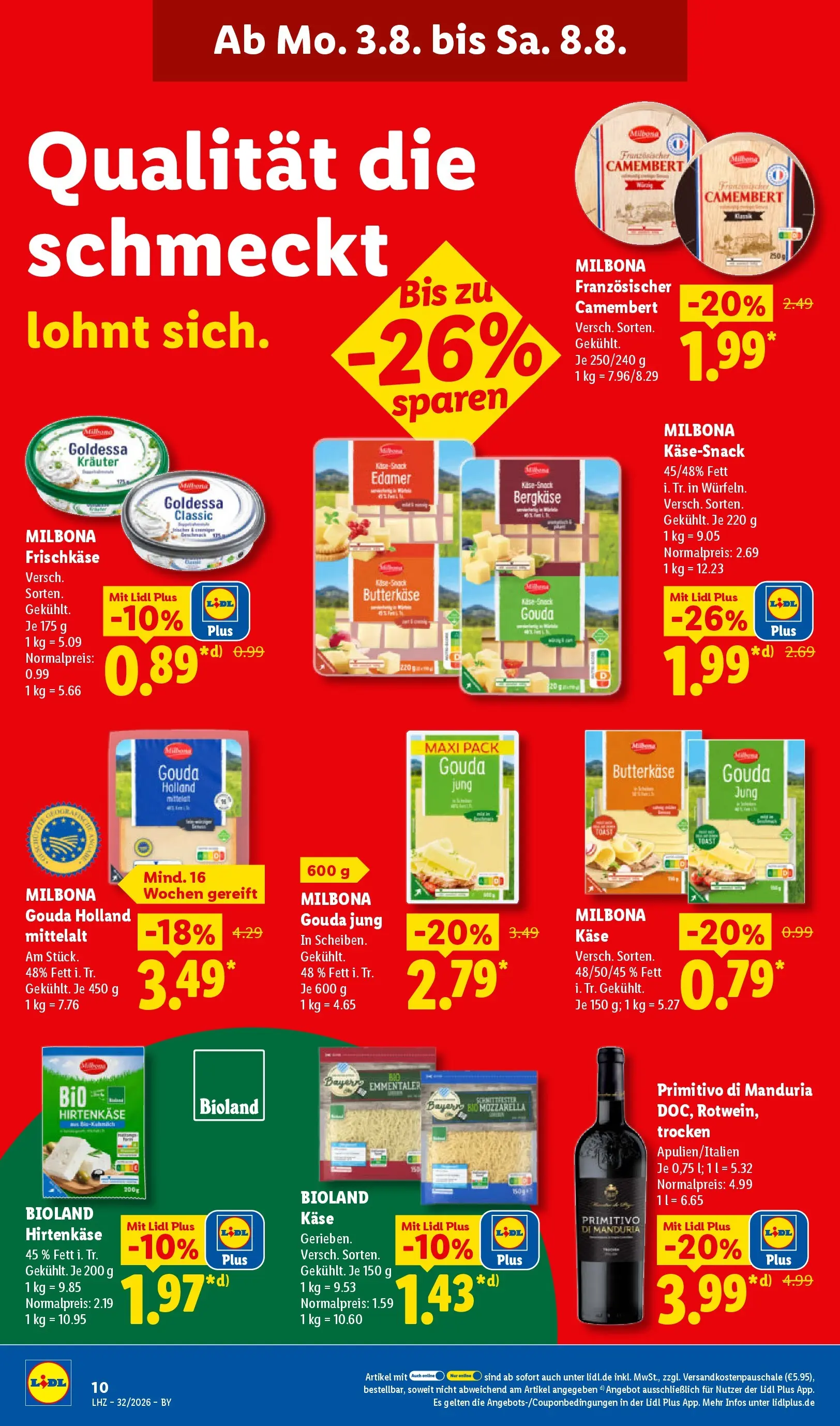 Lidl Prospekt Hof-innenstadt (ab 03.08.2026) zum Blättern » Angebote | Seite: 26 | Produkte: Toast, Gouda, Edamer, Frischkase