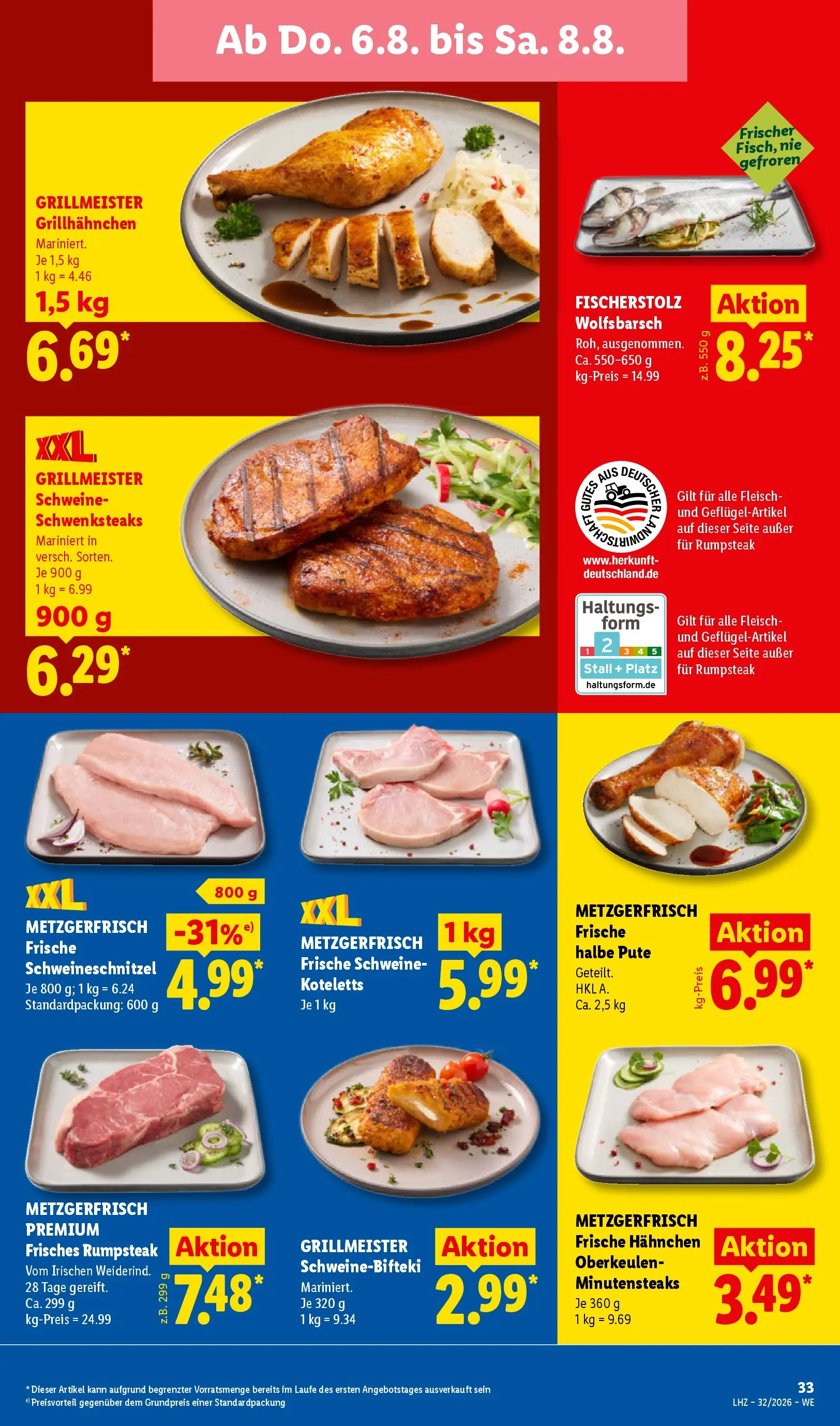 Lidl Prospekt Plettenberg (ab 03.08.2026) zum Blättern » Angebote | Seite: 57 | Produkte: Rumpsteak, Pute, Hahnchen, Steak