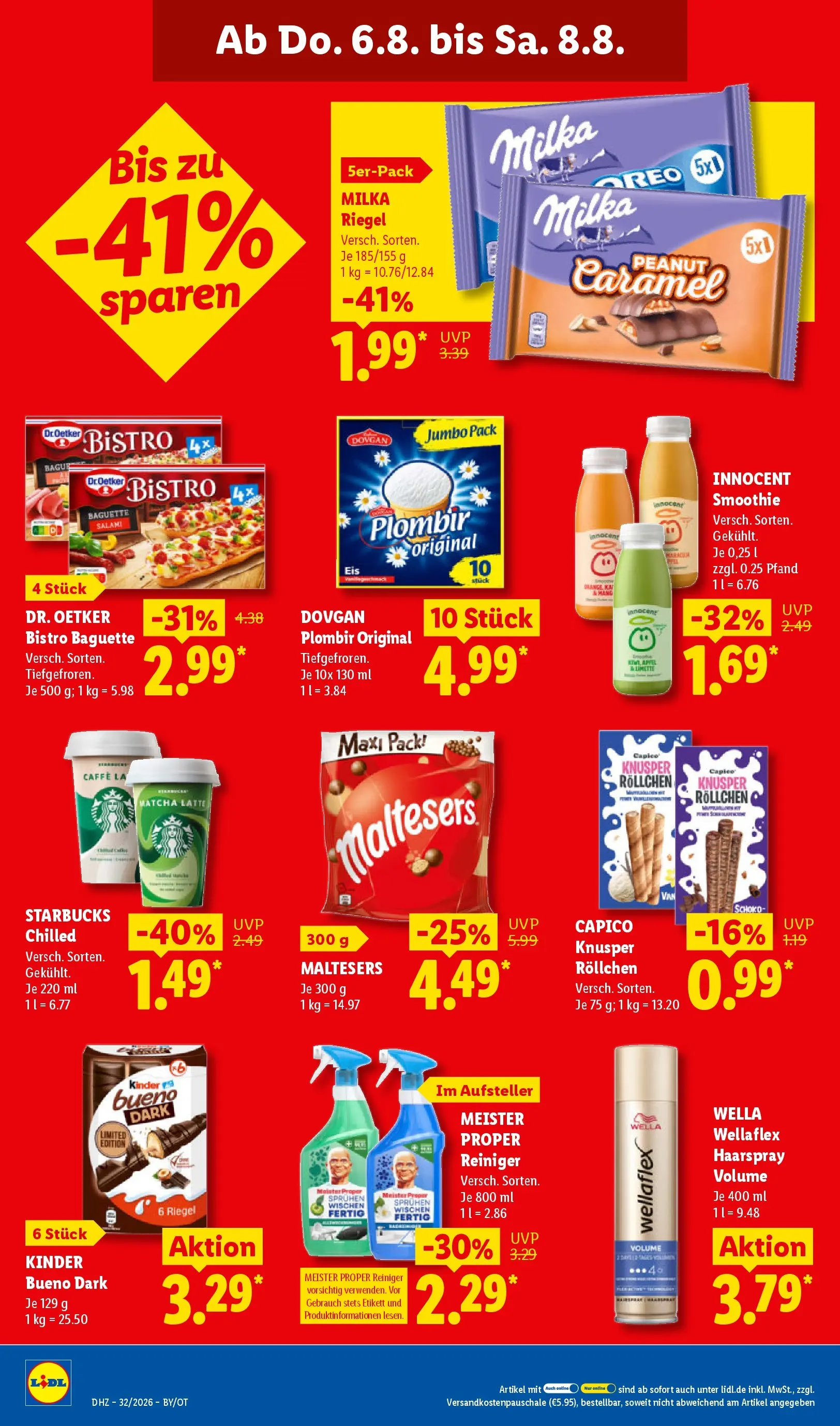 Lidl Prospekt Hof-innenstadt (ab 03.08.2026) zum Blättern » Angebote | Seite: 62 | Produkte: Starbucks, Kinder bueno, Baguette, Salami
