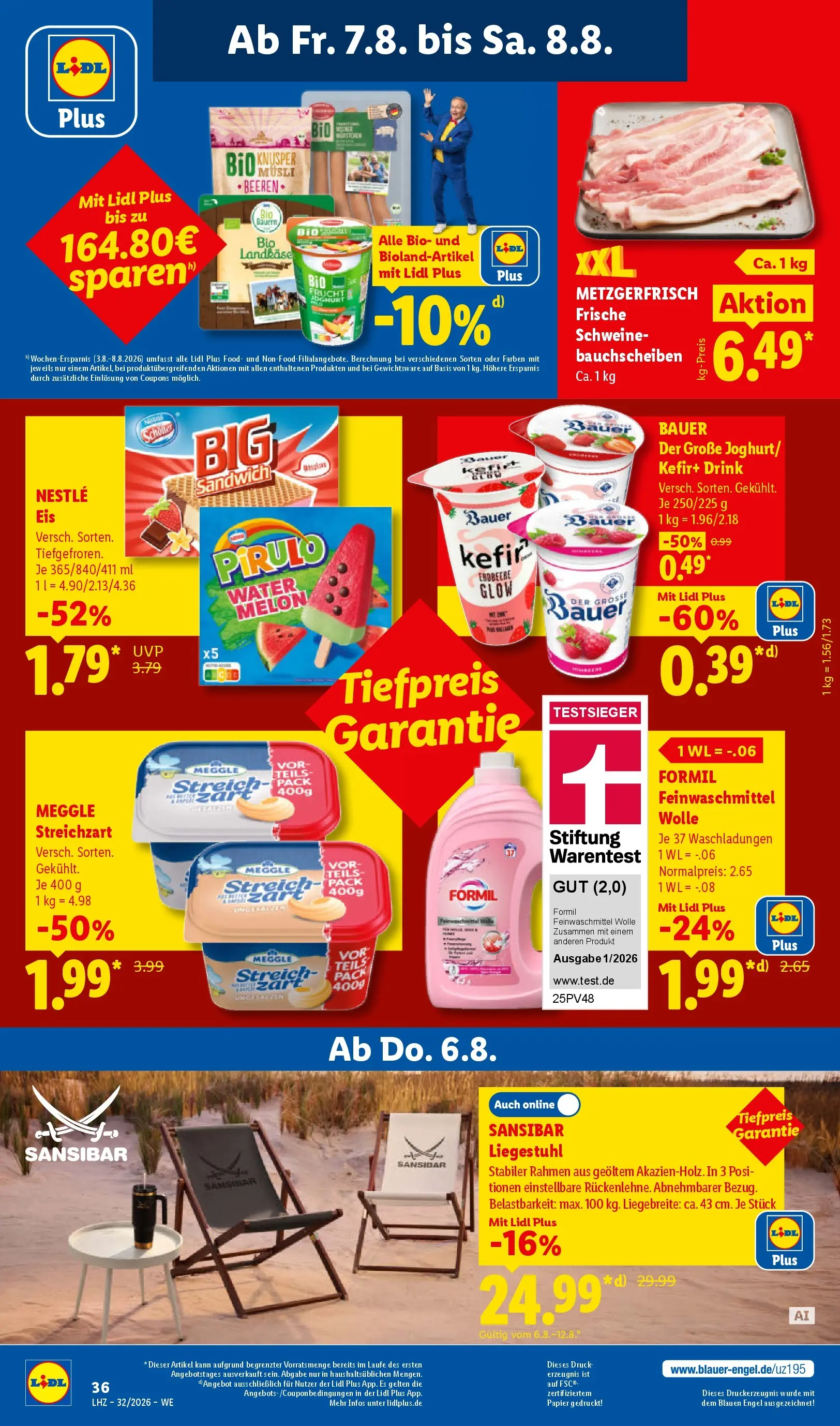 Lidl Prospekt Plettenberg (ab 03.08.2026) zum Blättern » Angebote | Seite: 64 | Produkte: Musli, Kefir, Butter, Liegestuhl