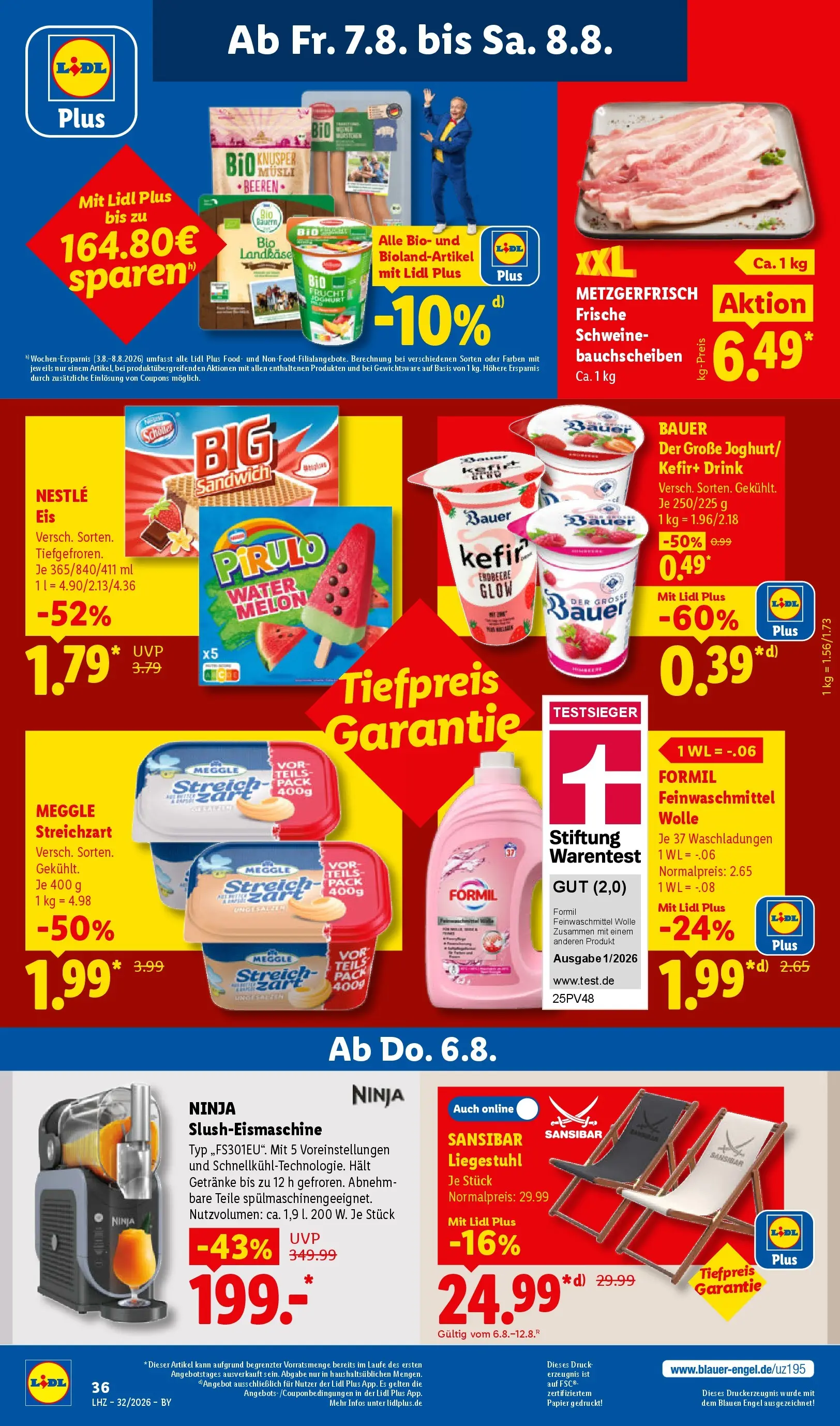 Lidl Prospekt Hof-innenstadt (ab 03.08.2026) zum Blättern » Angebote | Seite: 64 | Produkte: Kefir, Butter, Liegestuhl, Wassermelone