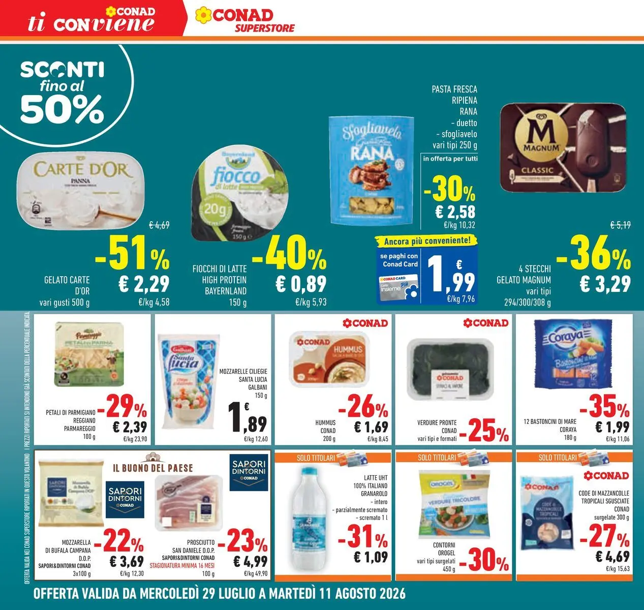 Volantino Conad dal 29/07/2026 > Anteprima | Pagina: 20 | Prodotti: Prosciutto di Parma, Fiocchi di latte, Latte, Parmigiano