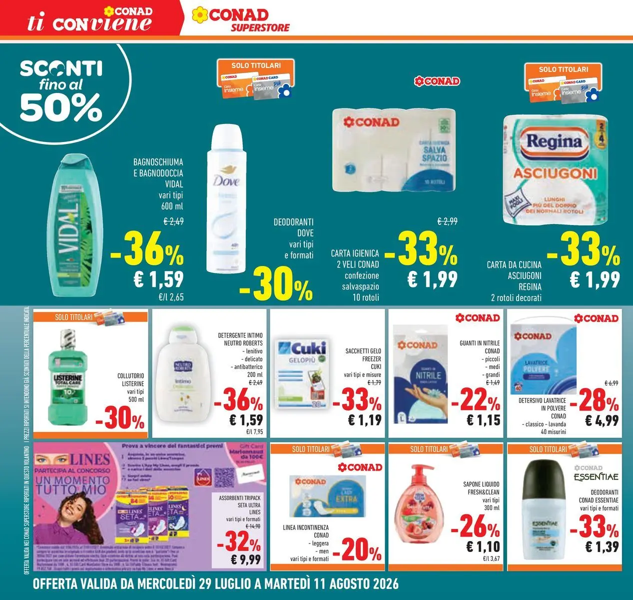 Volantino Conad dal 29/07/2026 > Anteprima | Pagina: 26 | Prodotti: Bagnoschiuma, Collutorio, Freezer, Lavatrice