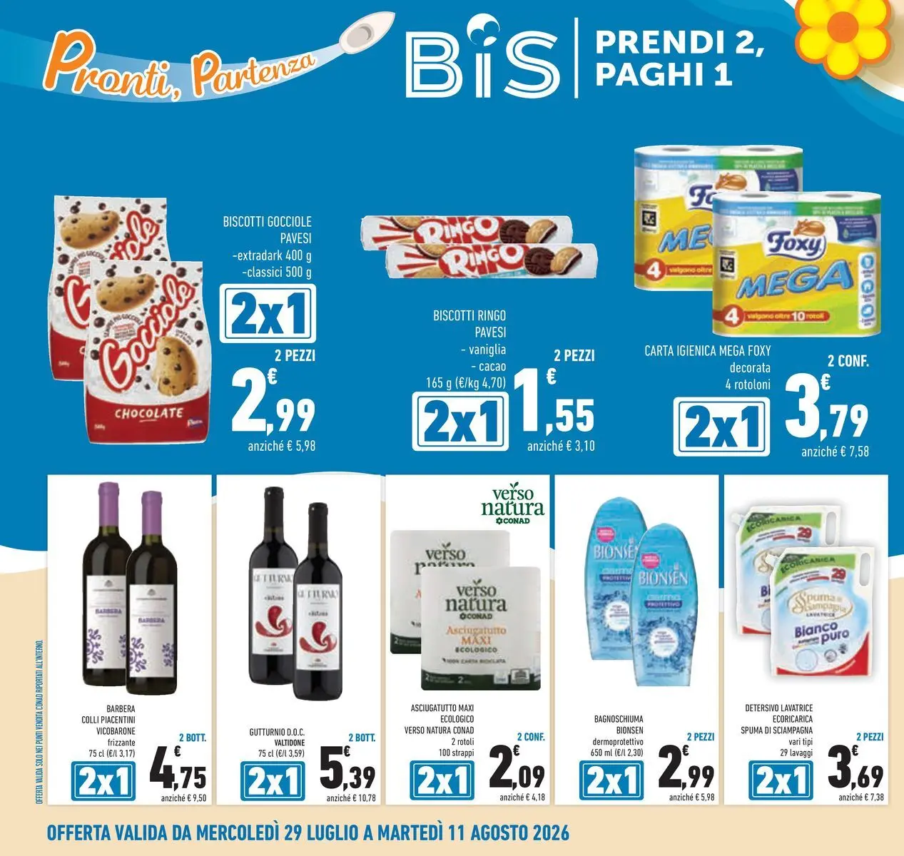 Volantino Conad dal 29/07/2026 > Anteprima | Pagina: 6 | Prodotti: Carta igienica, Biscotti, Lavatrice, Asciugatutto