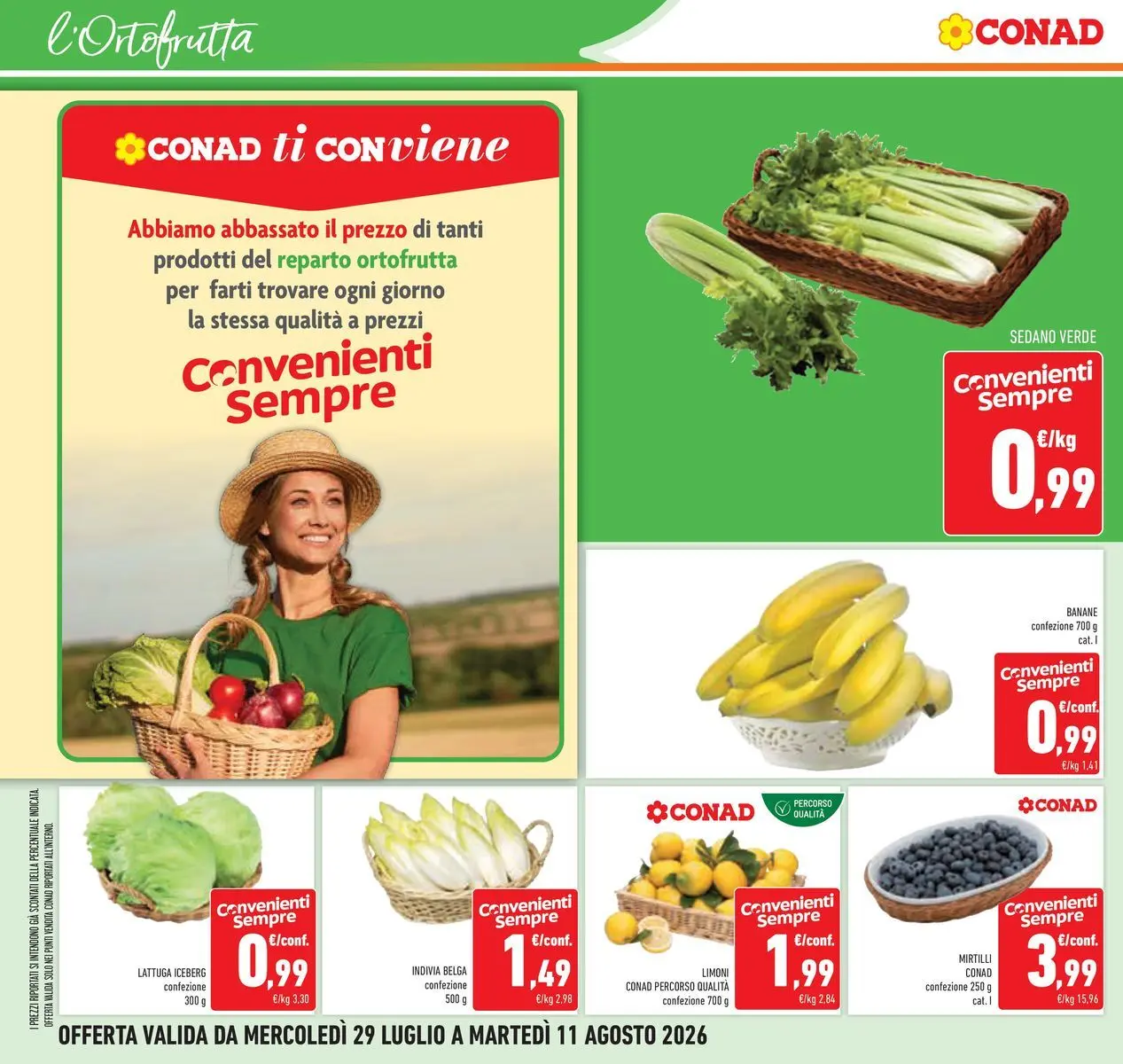 Volantino Conad dal 29/07/2026 > Anteprima | Pagina: 12 | Prodotti: Banane, Sedano, Mirtilli, Indivia