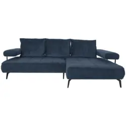Ecksofa in Webstoff Dunkelblau R&uuml;ckenkissen, Sitzvorzug 266/180 cm