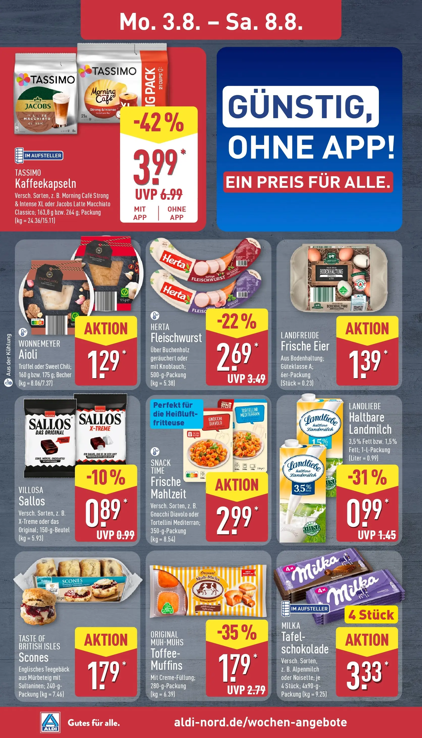 Aldi Wochenangebote (ab 03.08.2026) » Angebote Online | Seite: 8 | Produkte: Eier, Milka, Fritteuse, Tassimo