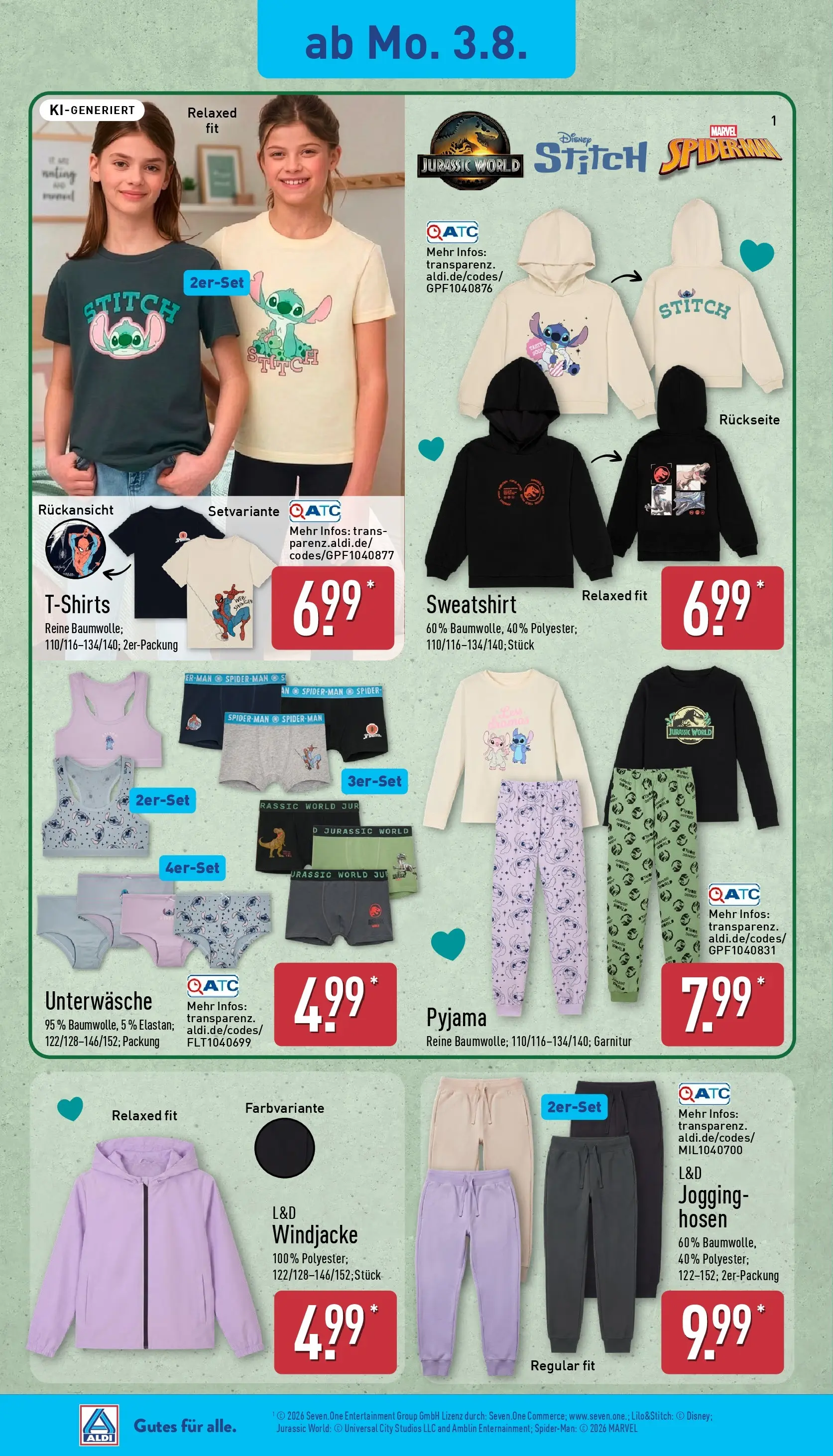 Aldi Wochenangebote (ab 03.08.2026) » Angebote Online | Seite: 20 | Produkte: Sweatshirt, Unterwäsche, Pyjama