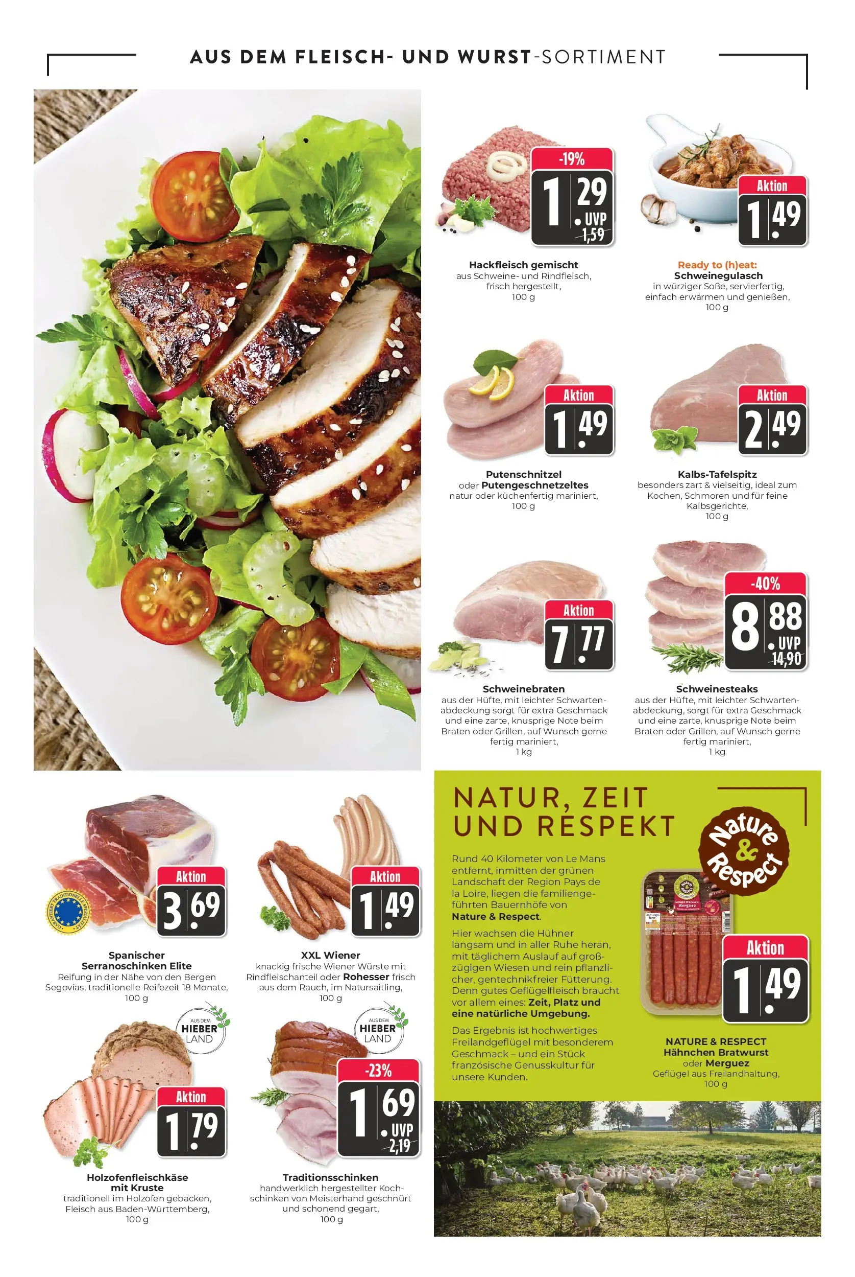 Angebote - Hieber's Frischecenter: Meine Woche (ab 27.07.2026) zum Blättern | Seite: 4 | Produkte: Hahnchen, Putenschnitzel, Fleisch, Hackfleisch