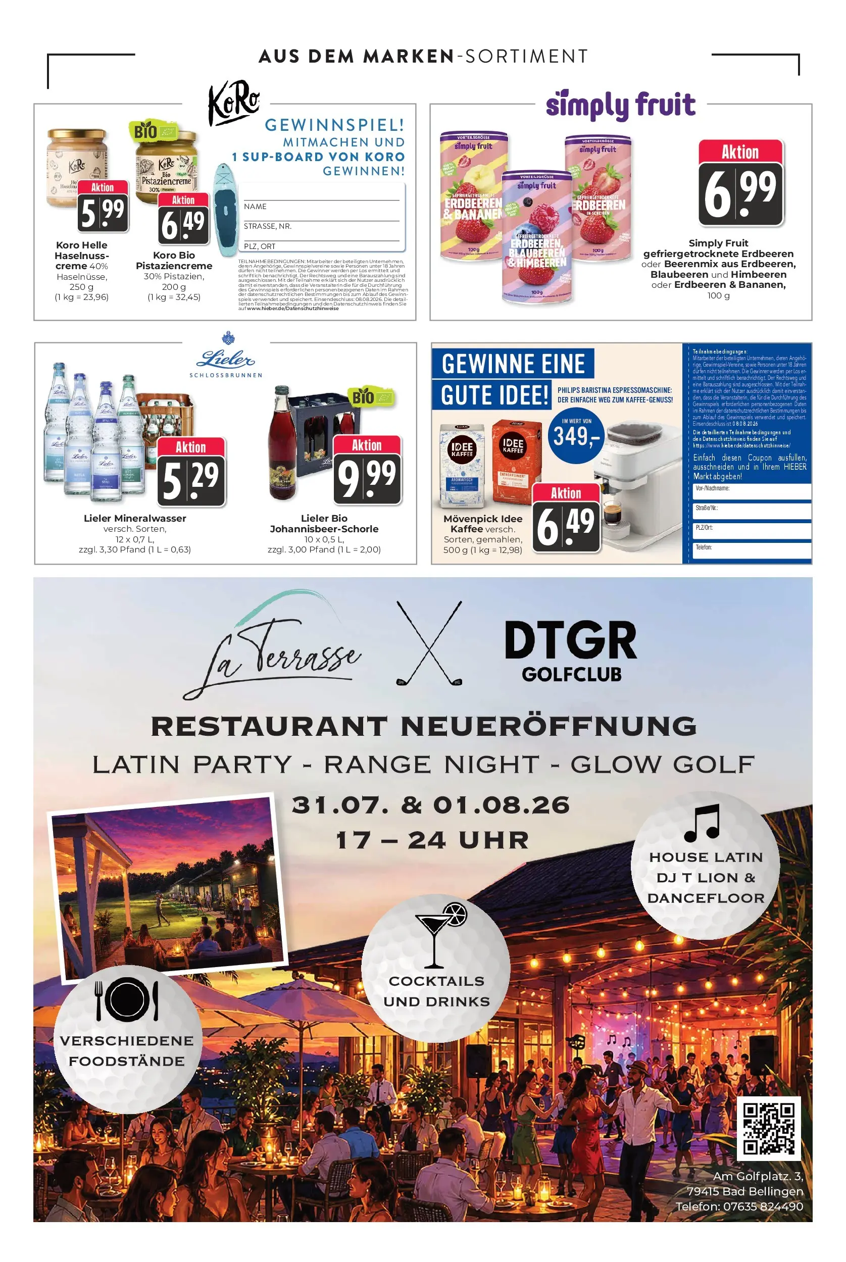 Angebote - Hieber's Frischecenter: Meine Woche (ab 27.07.2026) zum Blättern | Seite: 12 | Produkte: Himbeeren, Bananen, Mineralwasser, Uhr