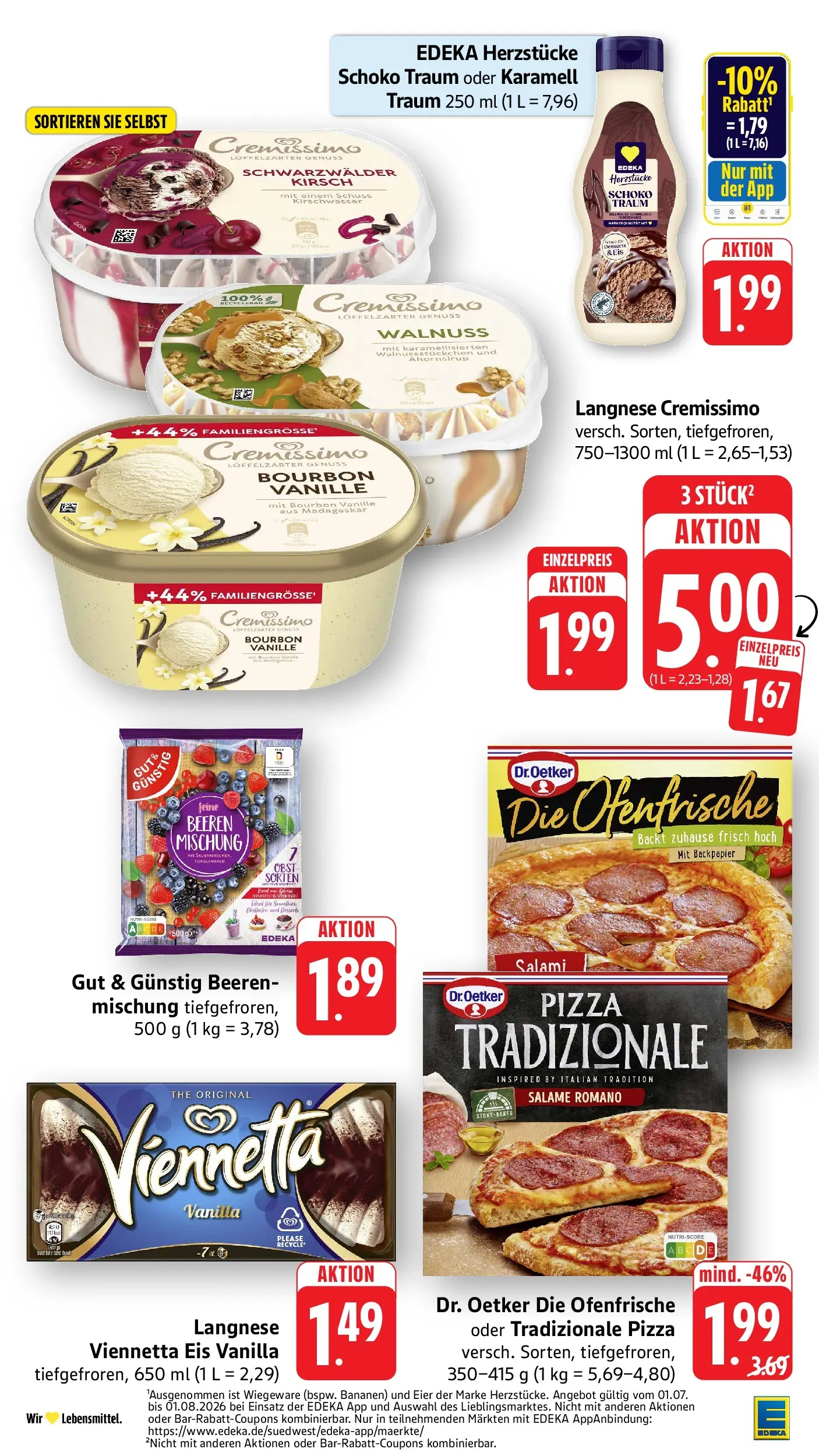 Edeka Prospekt Mühlheim / Donau (ab 27.07.2026) » Angebote Online | Seite: 22 | Produkte: Langnese, Langnese cremissimo, Obst, Pizza