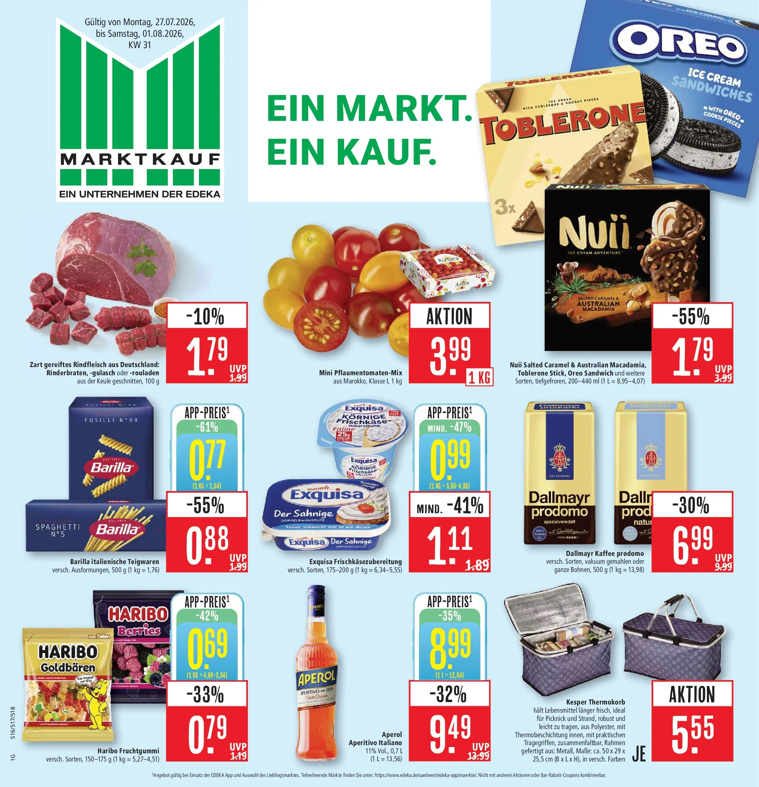 Marktkauf Prospekt Böblingen (ab 27.07.2026) » Angebote online | Seite: 1 | Produkte: Barilla, Exquisa, Gulasch, Frischkase