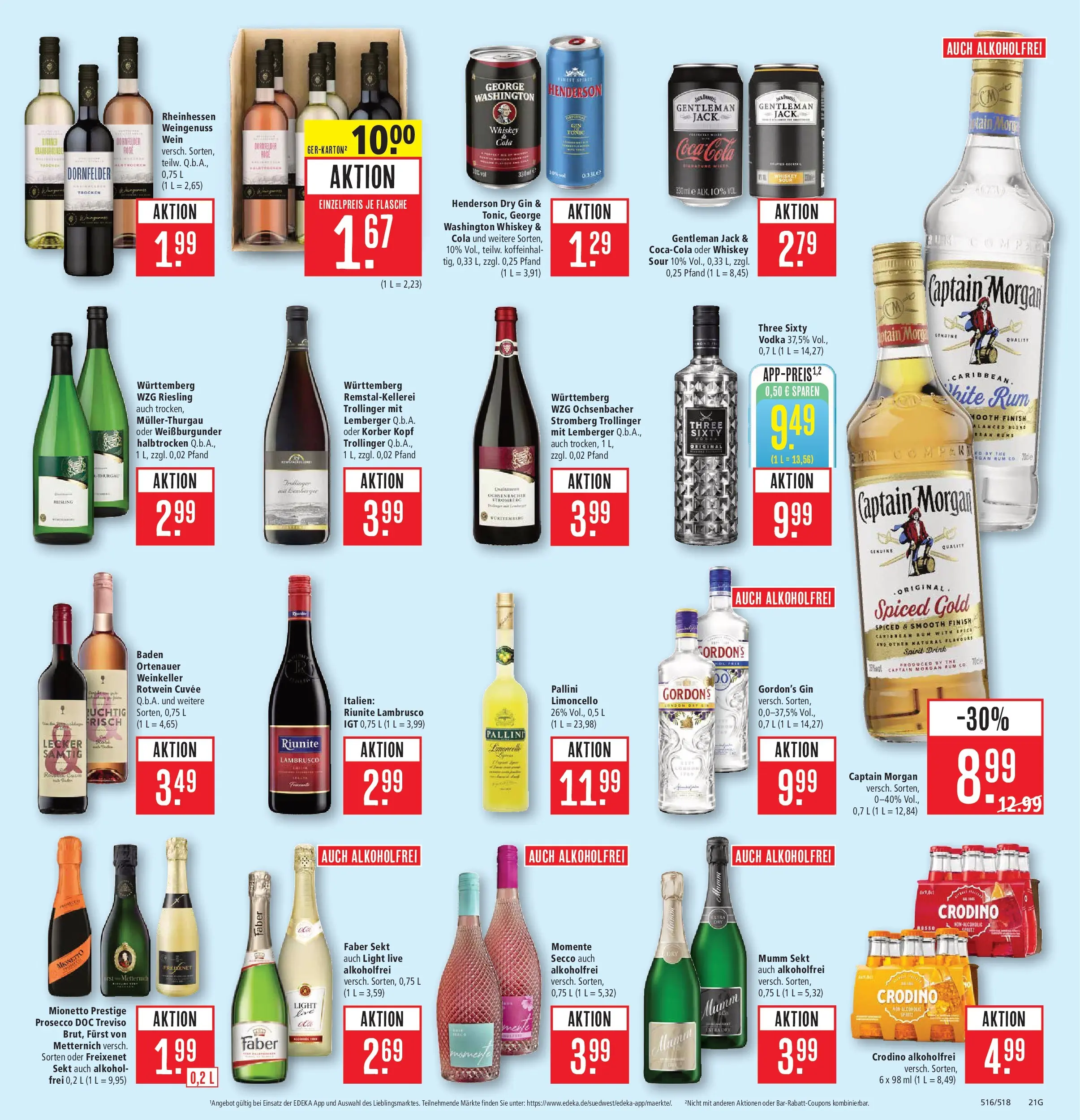 Marktkauf Prospekt Friedrichshafen (ab 27.07.2026) » Angebote online | Seite: 29 | Produkte: Prosecco, Captain morgan, Wein, Whiskey