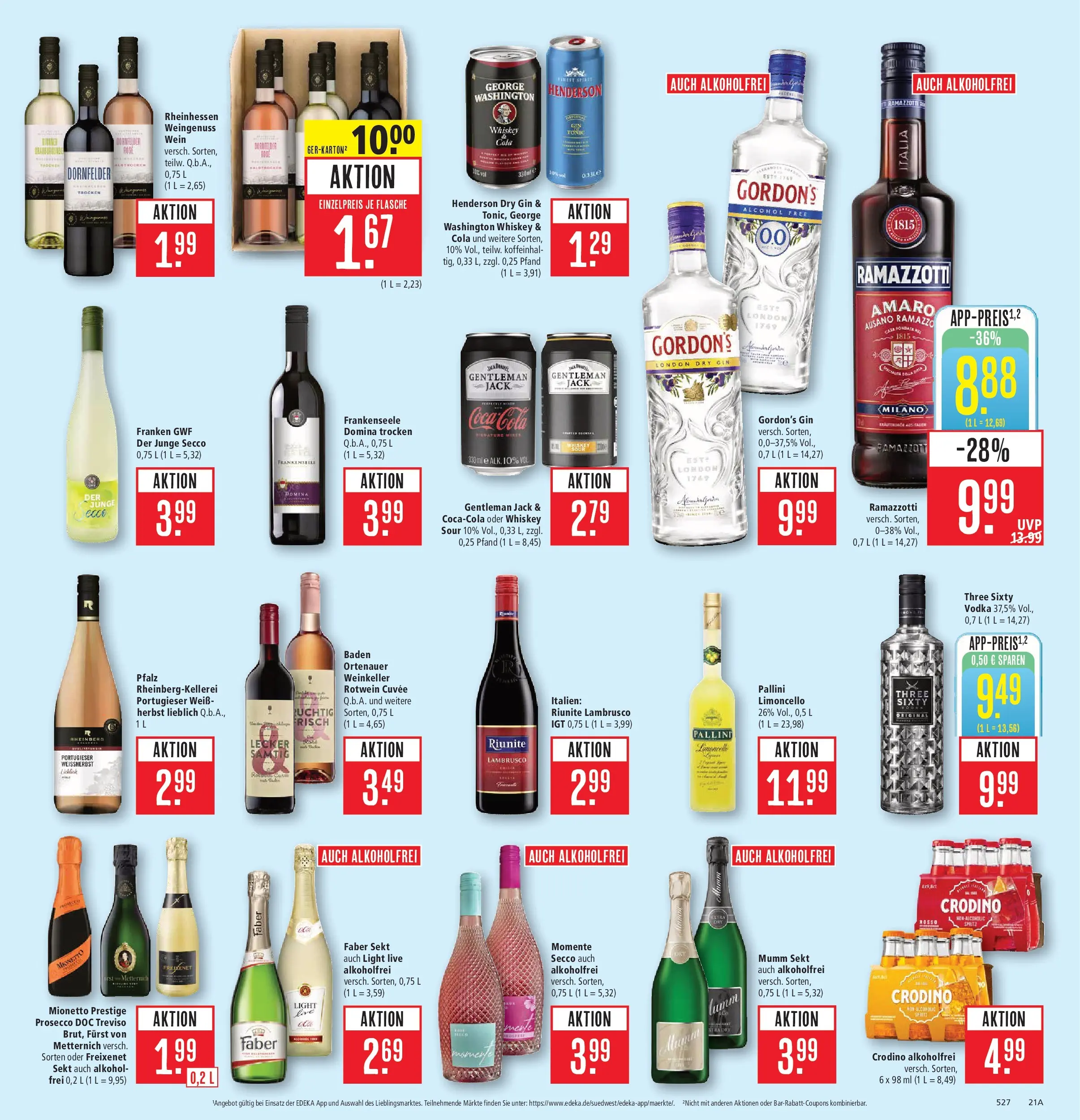 Marktkauf Prospekt Aschaffenburg (ab 27.07.2026) » Angebote online | Seite: 29 | Produkte: Gordon's gin, Furst von metternich, Freixenet, Whiskey