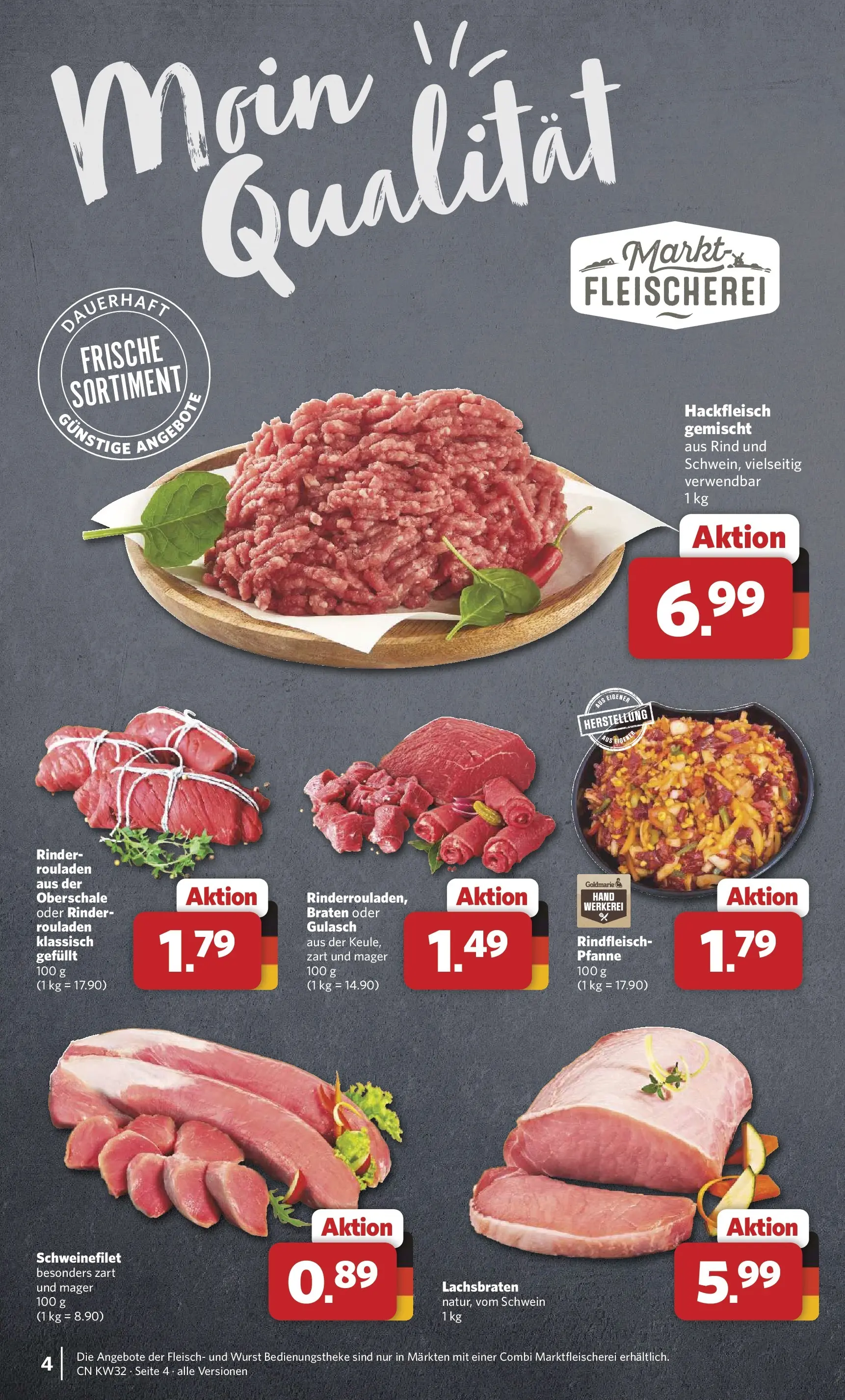Combi Prospekt Celle (ab 03.08.2026) zum Blättern | Seite: 4 | Produkte: Schweinefilet, Gulasch, Fleisch, Hackfleisch