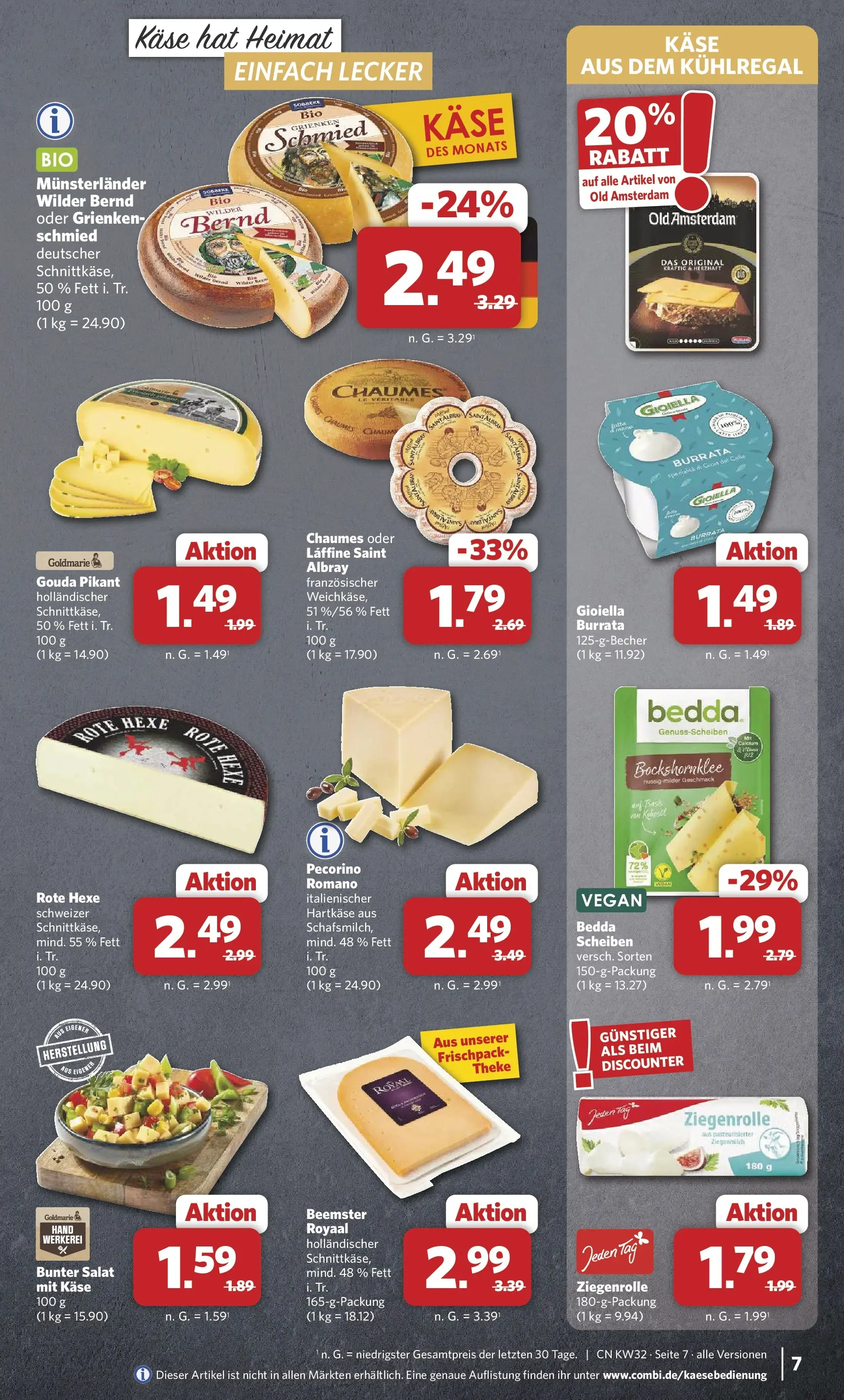 Combi Prospekt Celle (ab 03.08.2026) zum Blättern | Seite: 7 | Produkte: Käse, Theke, Burrata, Salat